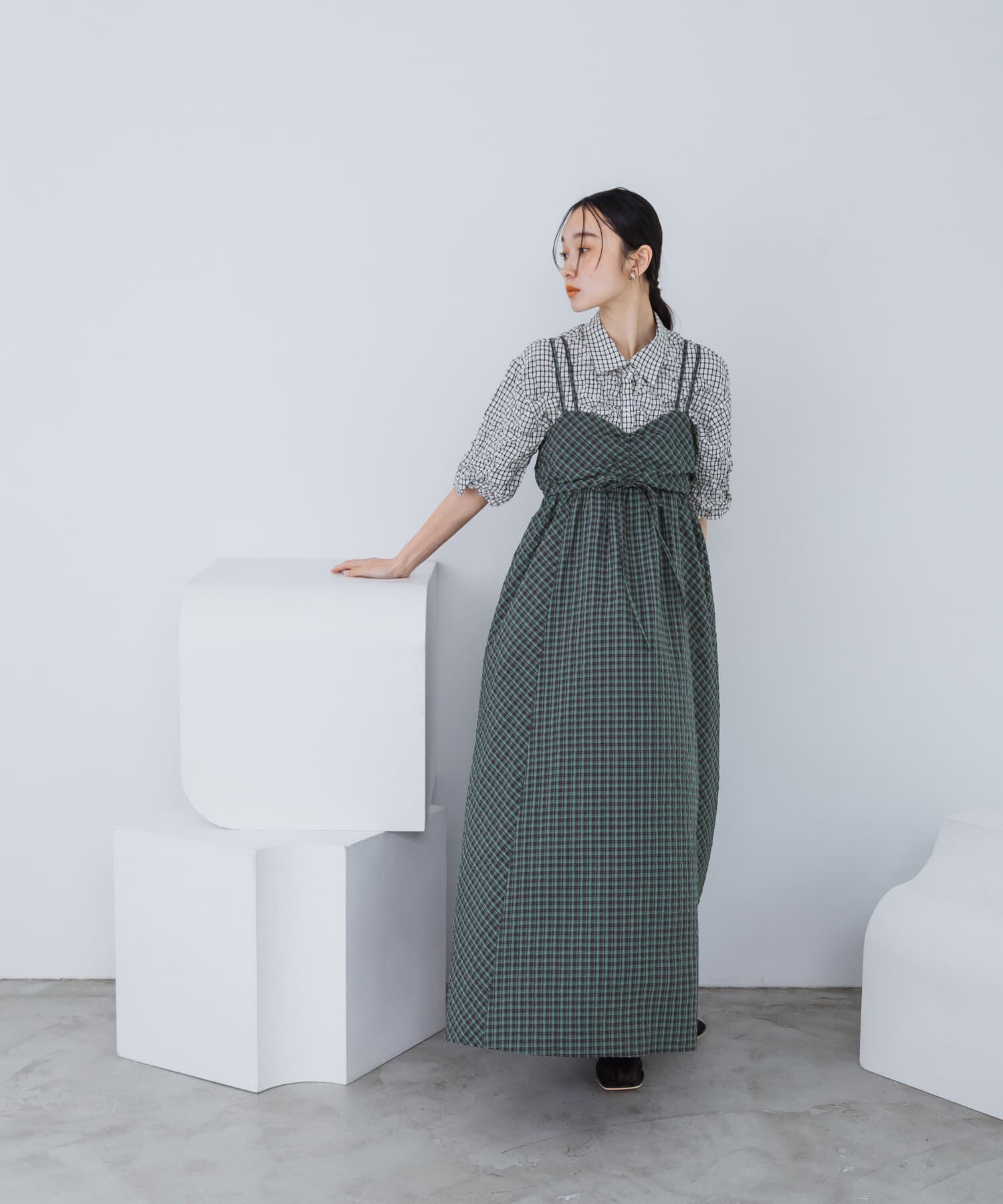  「ドロストチェックキャミワンピース」|ワンピース|