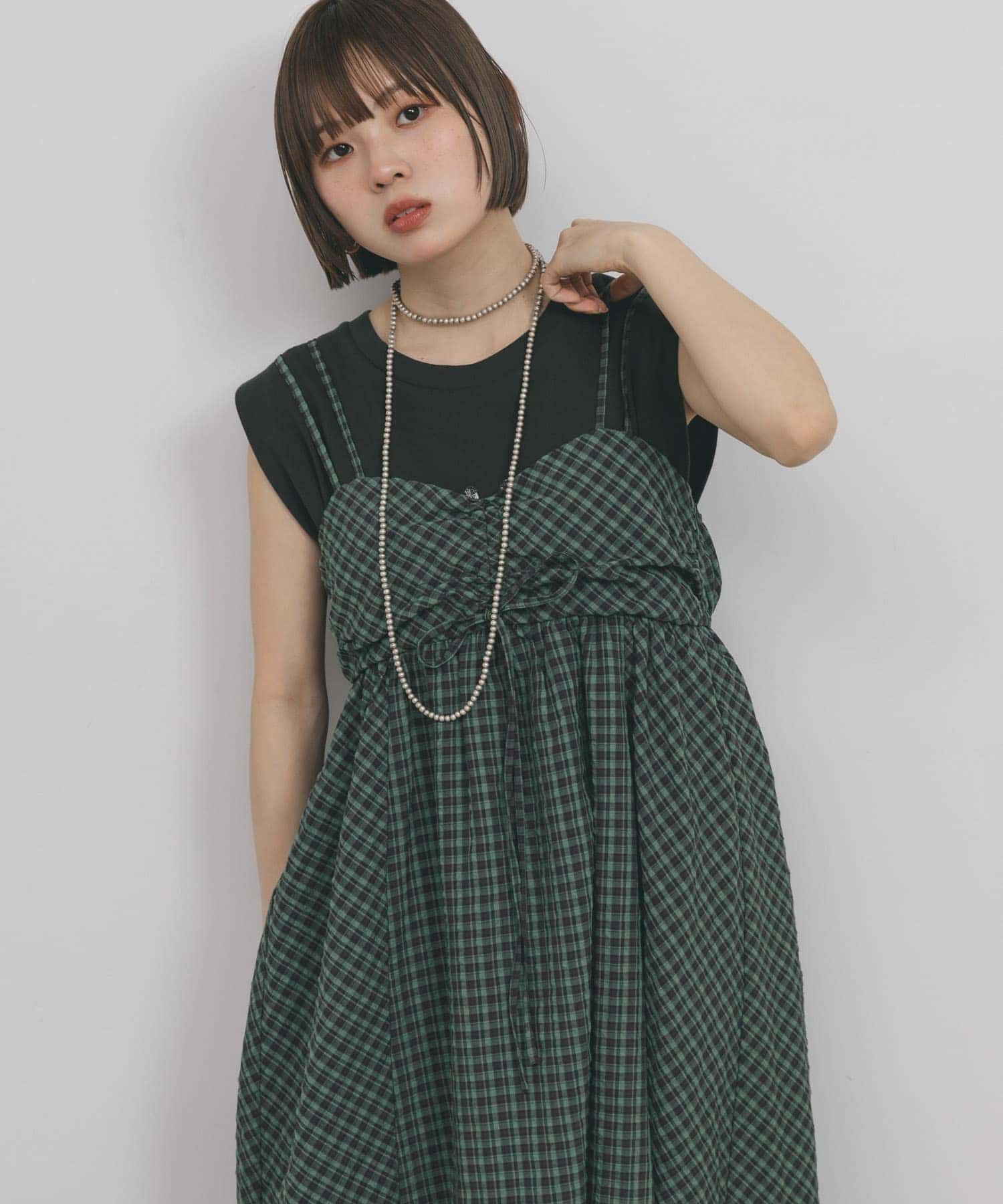  「ドロストチェックキャミワンピース」|ワンピース|