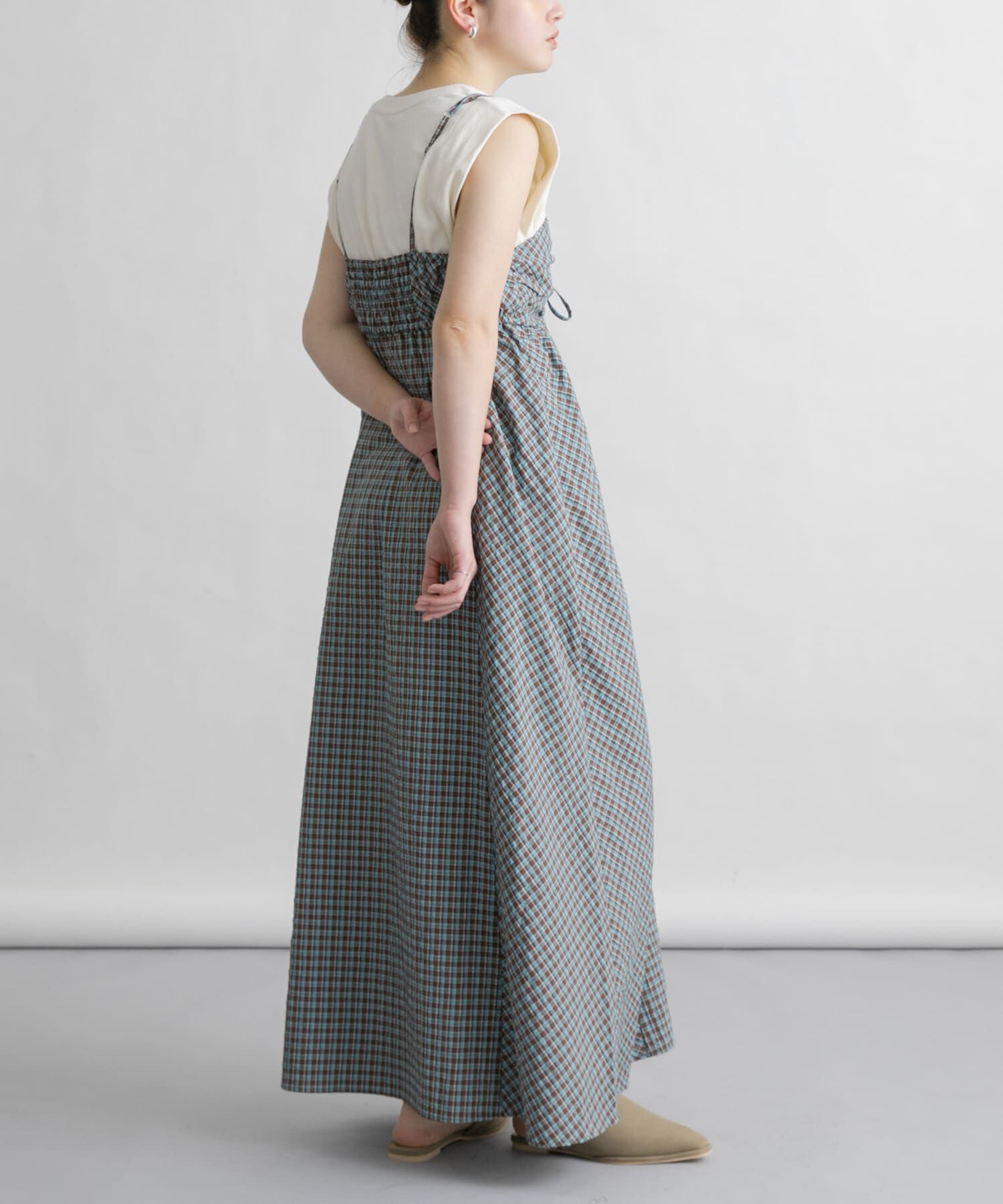  「ドロストチェックキャミワンピース」|ワンピース|