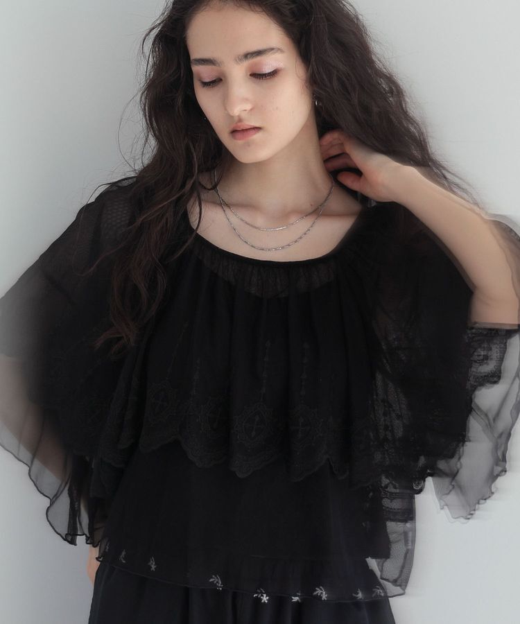 Green Parks「■ESCAR チュール刺繍ハンカチーフブラウス」|Tシャツ・カットソー|Black