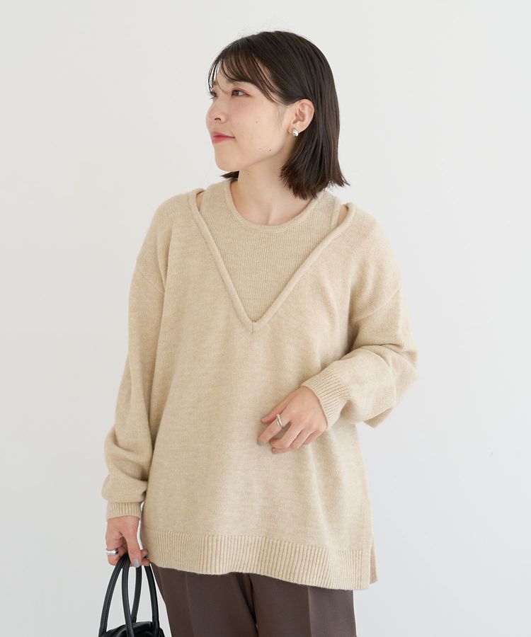 Green Parks「フェイクレイヤードVネックニットプルオーバー」|ニット・セーター|