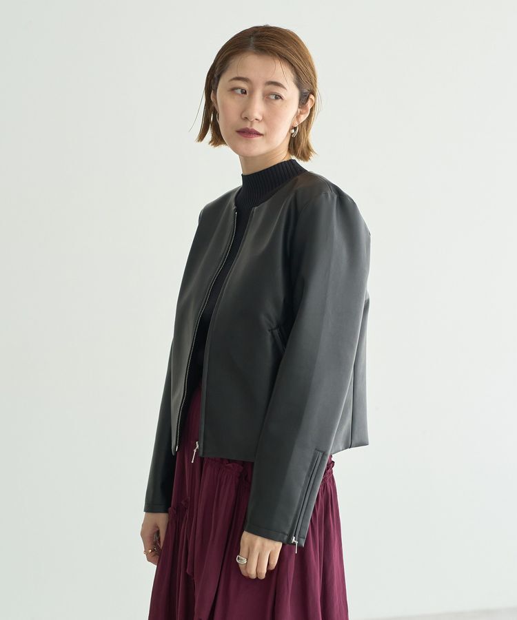 YECCA VECCA「ノーカラーライダースジャケット」|テーラードジャケット|