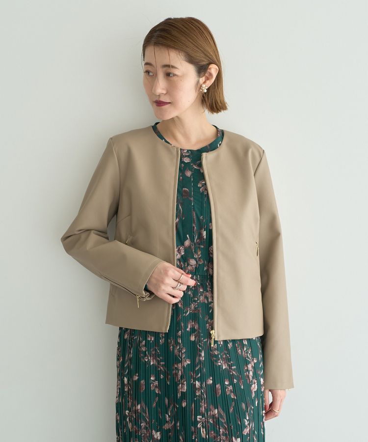 YECCA VECCA「ノーカラーライダースジャケット」|テーラードジャケット|Beige