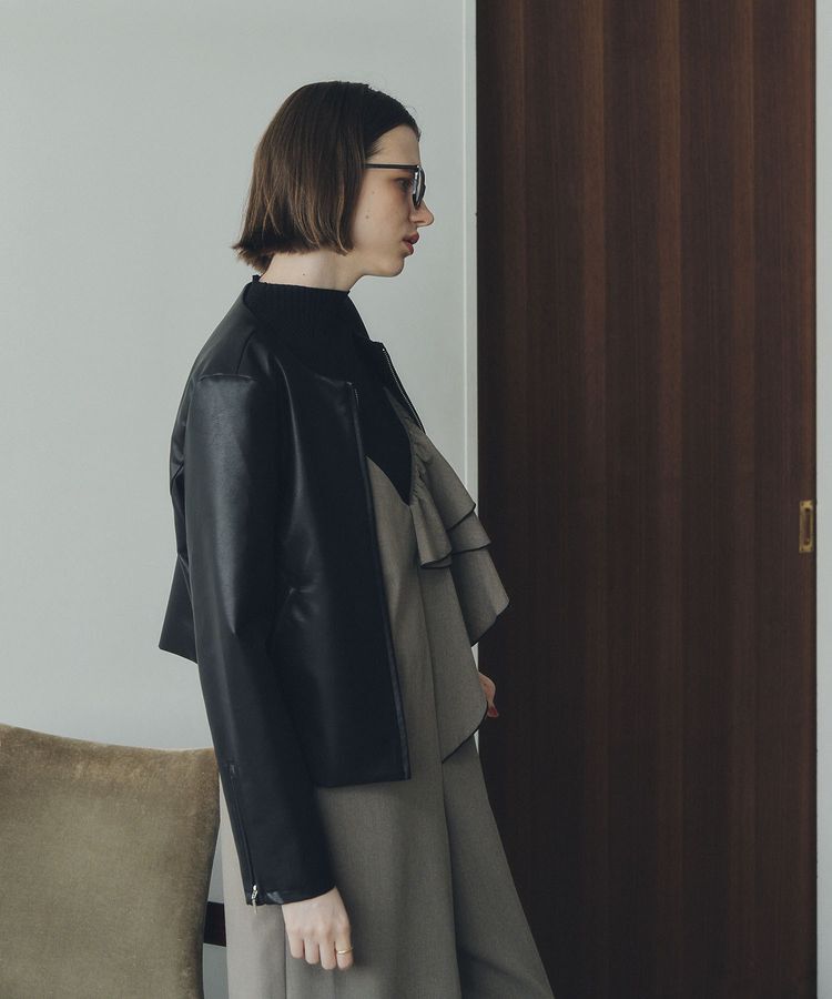 YECCA VECCA「ノーカラーライダースジャケット」|テーラードジャケット|