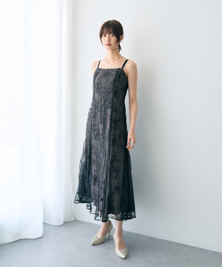 YECCA VECCA「【2点SET】フラワー柄スパンコール刺繍ドレス」|ワンピース|