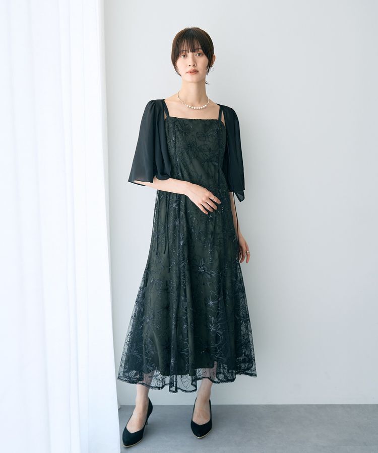 YECCA VECCA「【2点SET】フラワー柄スパンコール刺繍ドレス」|ワンピース|Green