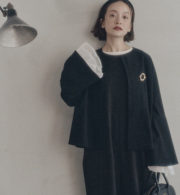 「【Du noir】ノーカラーペプラムシルエットジャケット」|テーラードジャケット|ブラック