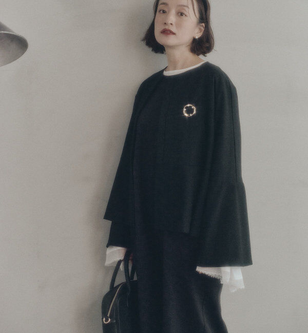  「【Du noir】ノーカラーペプラムシルエットジャケット」|テーラードジャケット|