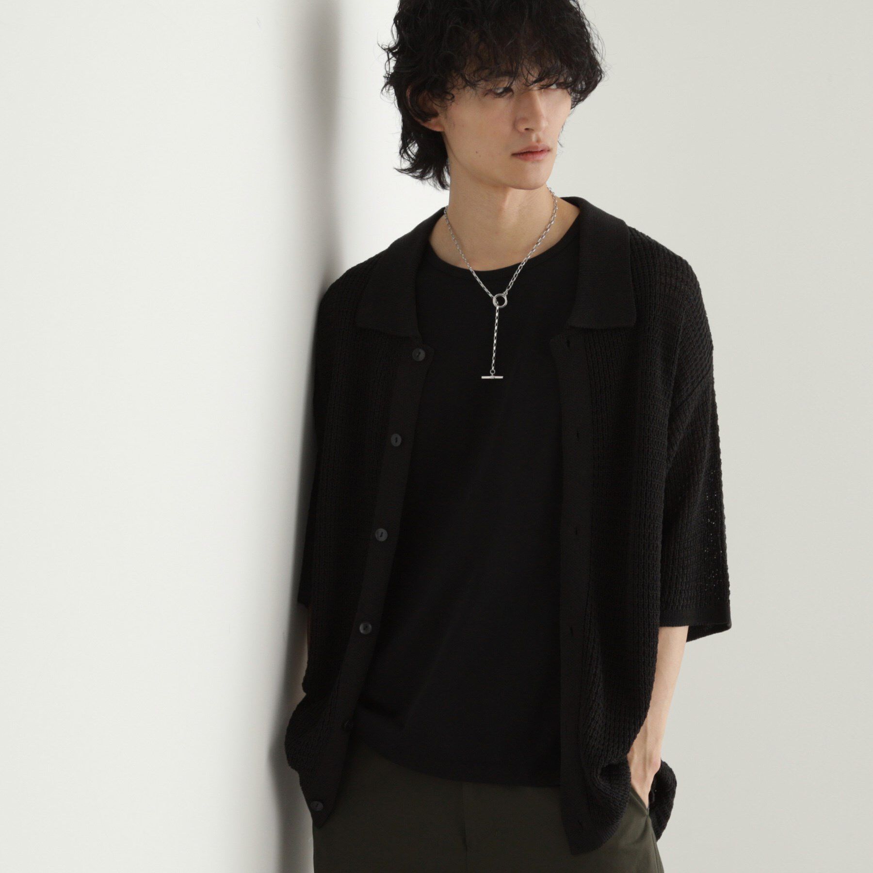 tk.TAKEO KIKUCHI「リネンライクニットポロシャツ」|ニット・セーター|ブラック(019)