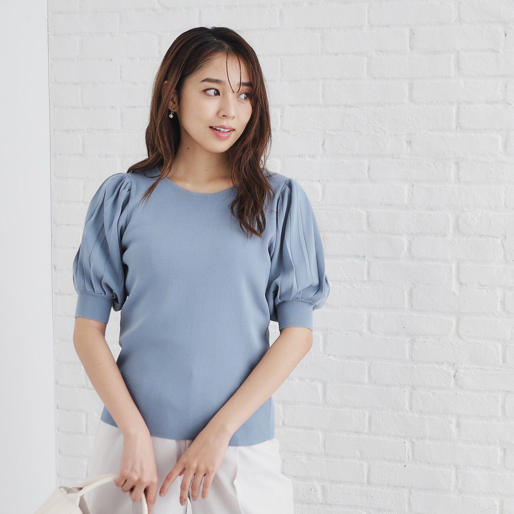 index「《S-LLsize/6color》ドライタッチ プリーツスリーブニット【洗濯機洗い可/抗ピル/接触冷」|ニット・セーター|