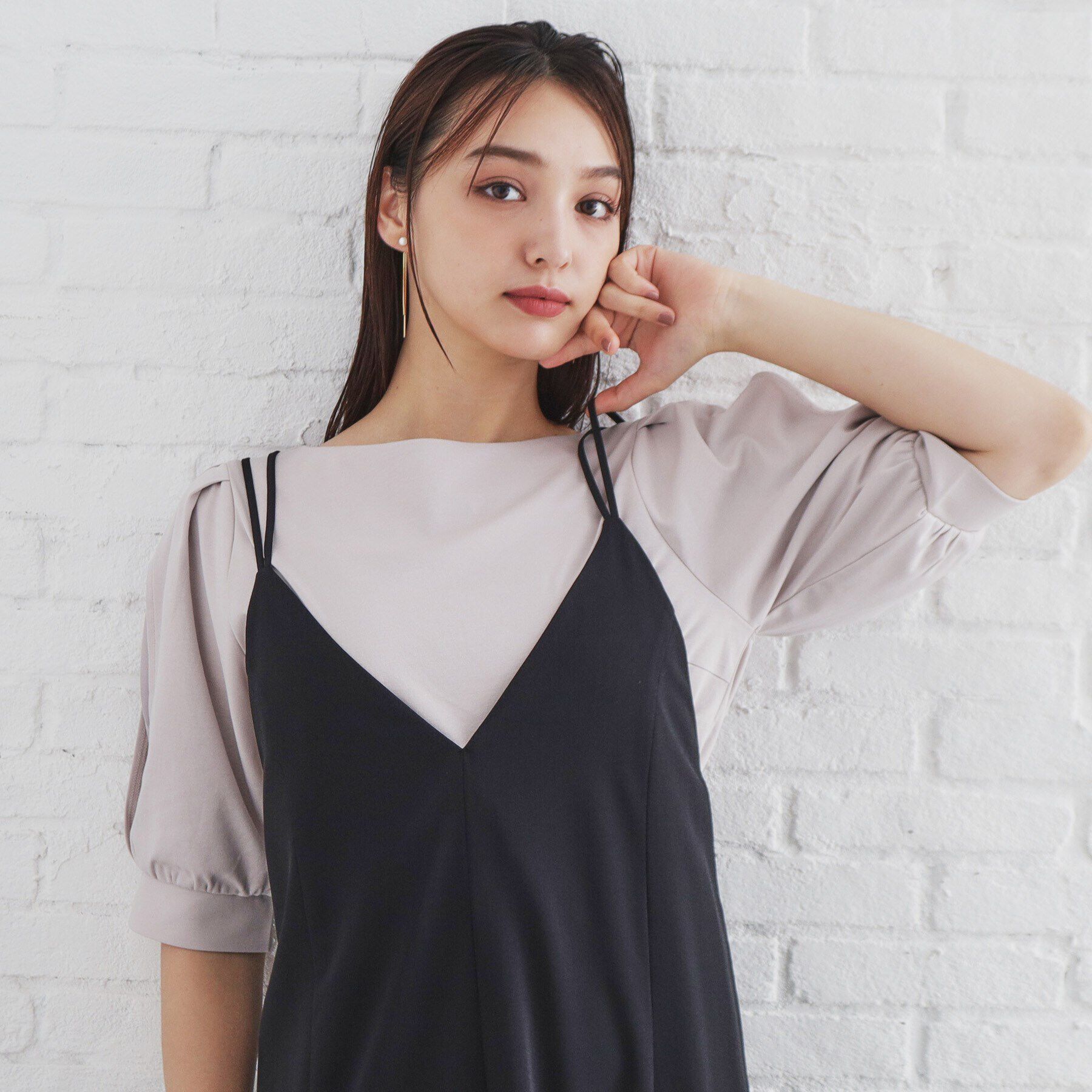 index「麻調キャミワンピース【洗濯機洗い可/防シワ】」|ワンピース|ブラック(019)