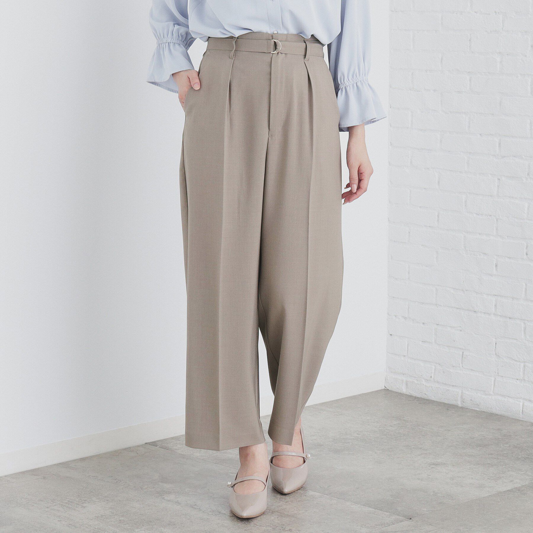index「ストレッチベルテッドストレートパンツ【洗濯機洗い可/防シワ】」|その他|ベージュ(052)
