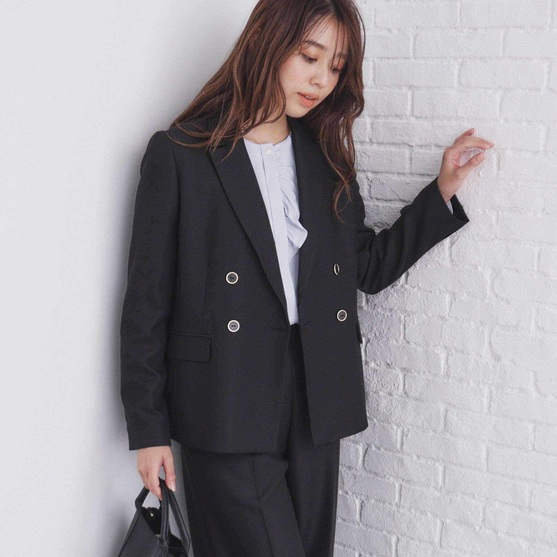 index「《BAILA掲載》ダブルクロスジャケット/セットアップ対応【洗える/イージーアイロン】」|テーラードジャケット|ブラック(019)