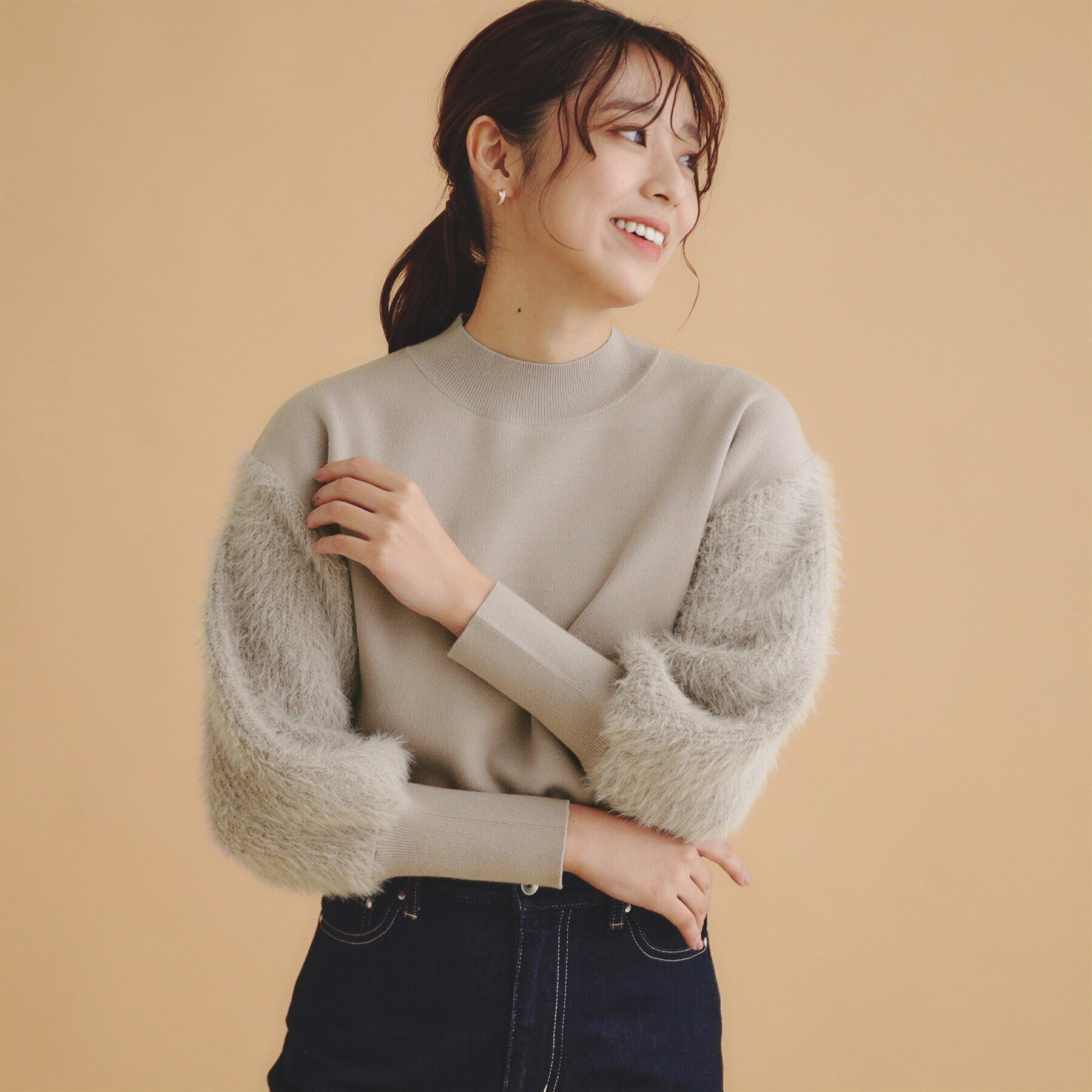 index「《美人百花掲載》フェザースリーブハイネックニット【洗濯機洗い可】」|ニット・セーター|