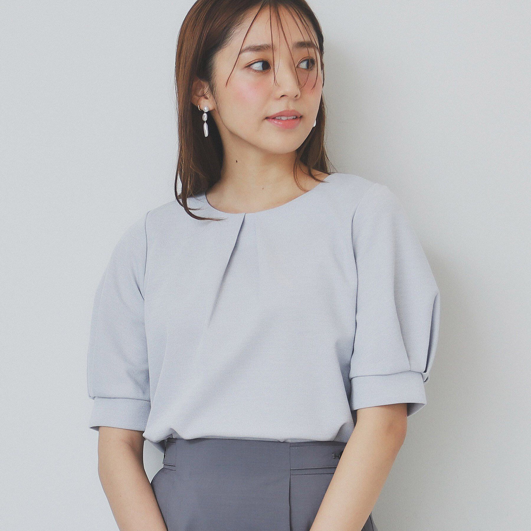 index「タックスリーブトップス【UV/接触冷感/洗濯機洗い可】」|シャツ・ブラウス|サックスブルー(69