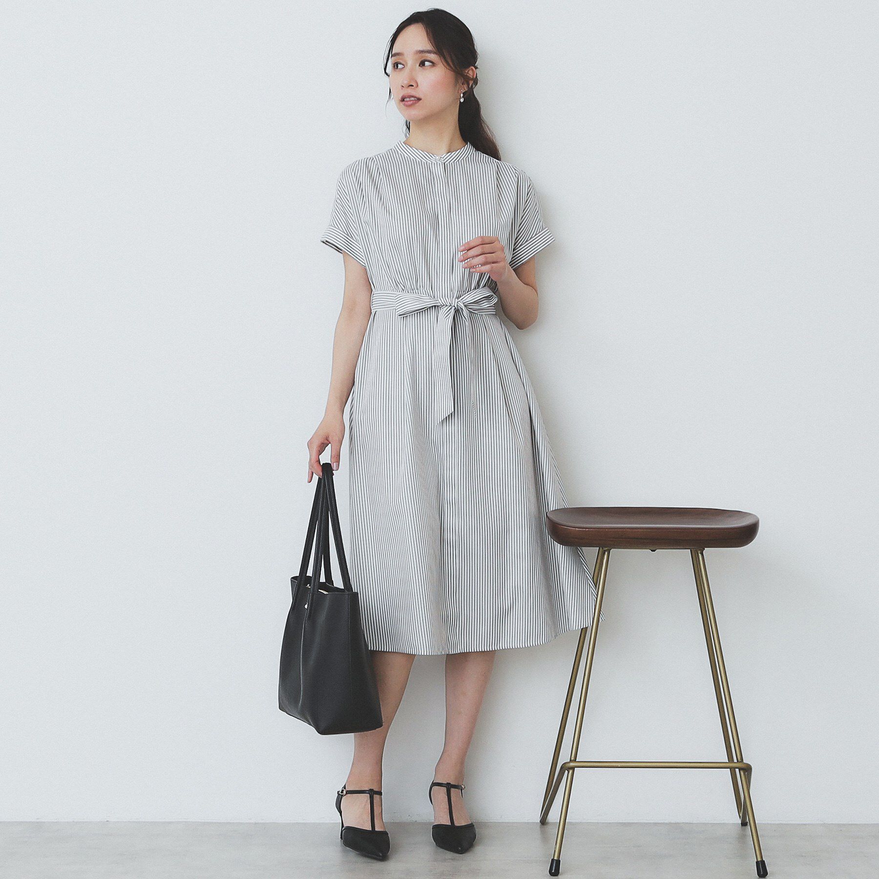 index「《XS-LLサイズ》マルチストライプシャツワンピース【洗濯機洗い可/イージーアイロン/防シワ】」|ワンピース|