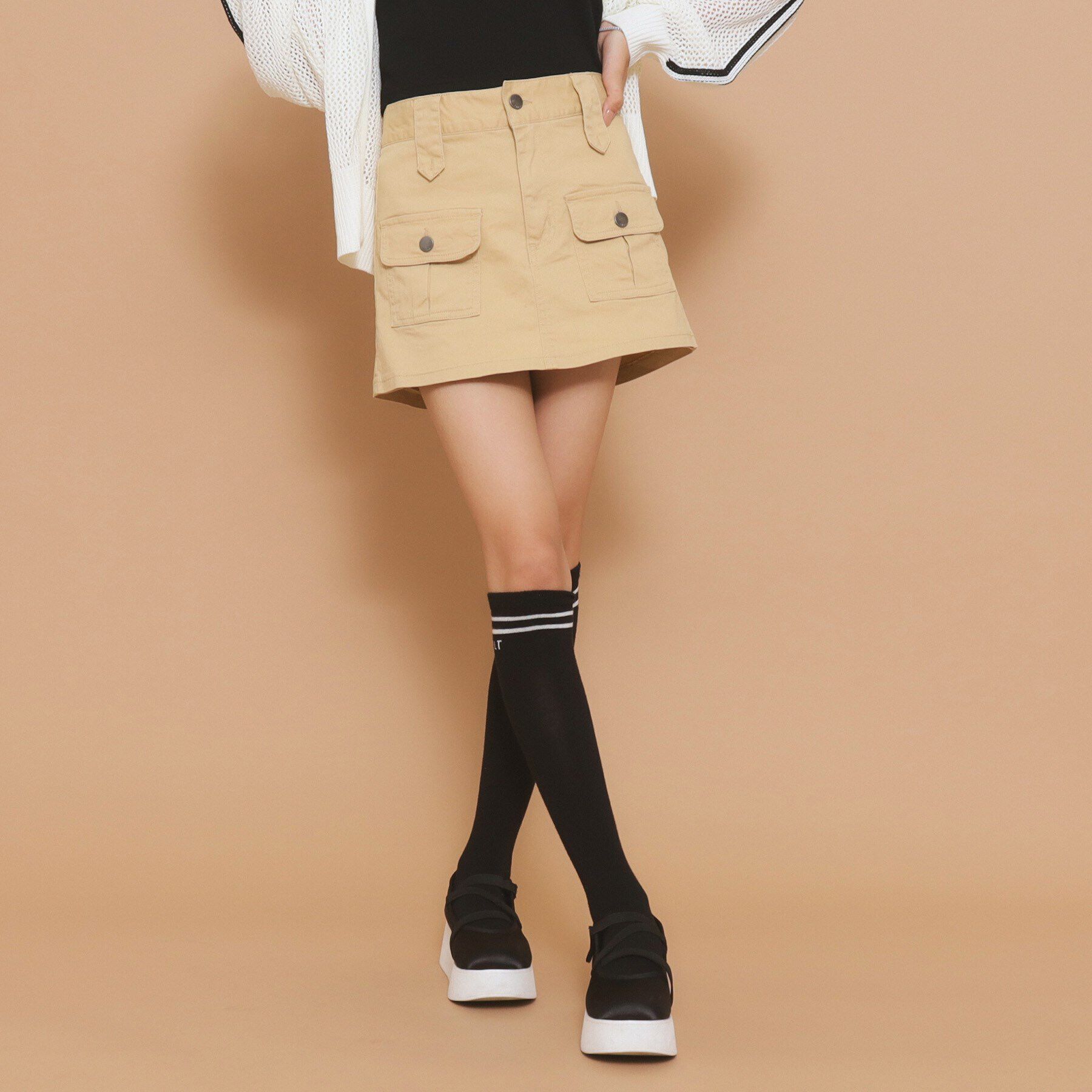 PINK-latte「スカート風ショートパンツ」|キュロット|ﾍﾞｰｼﾞｭ(052)