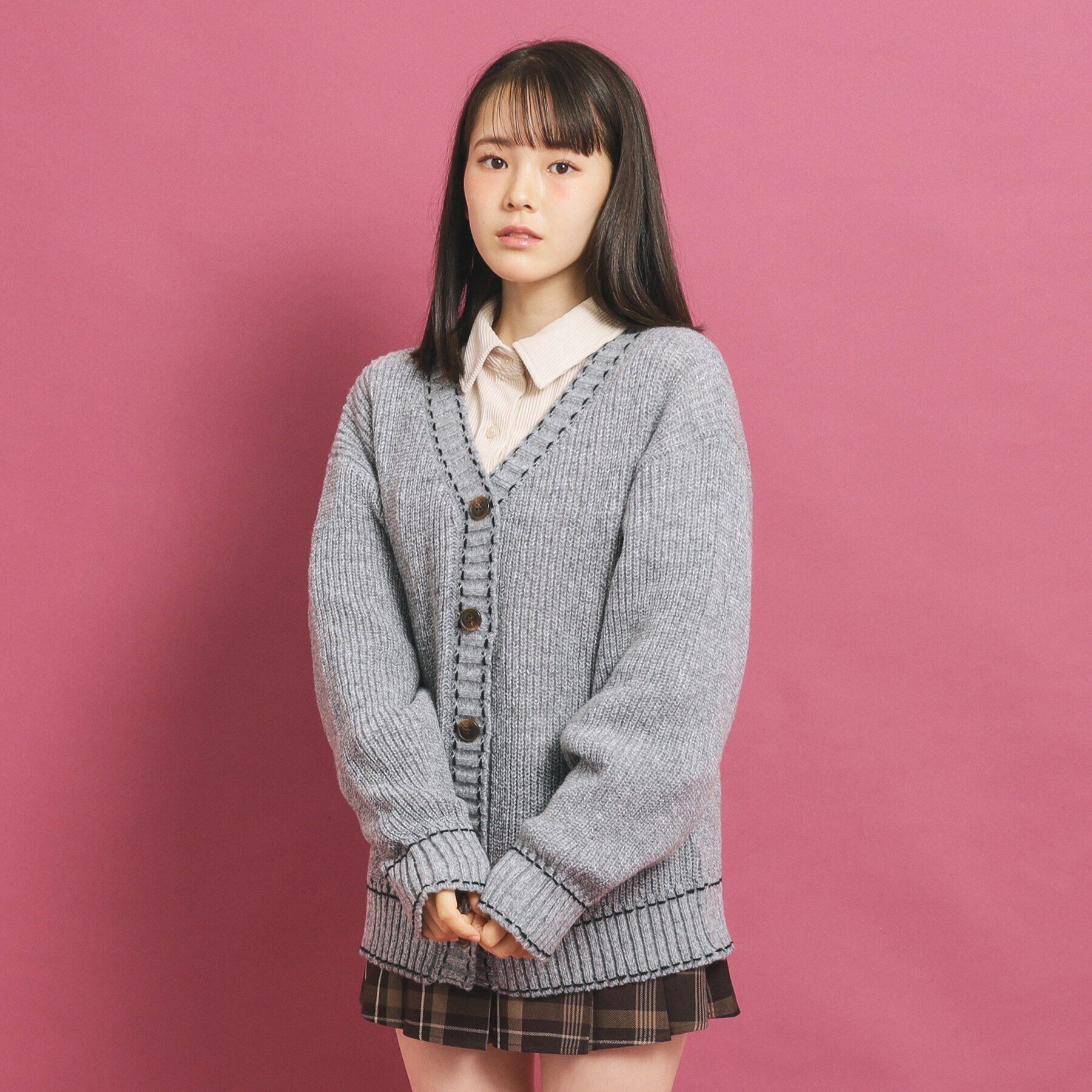 PINK-latte「モヘヤタッチニットカーディガン」|カーディガン|ﾁｬｺｰﾙｸﾞﾚｰ(014)