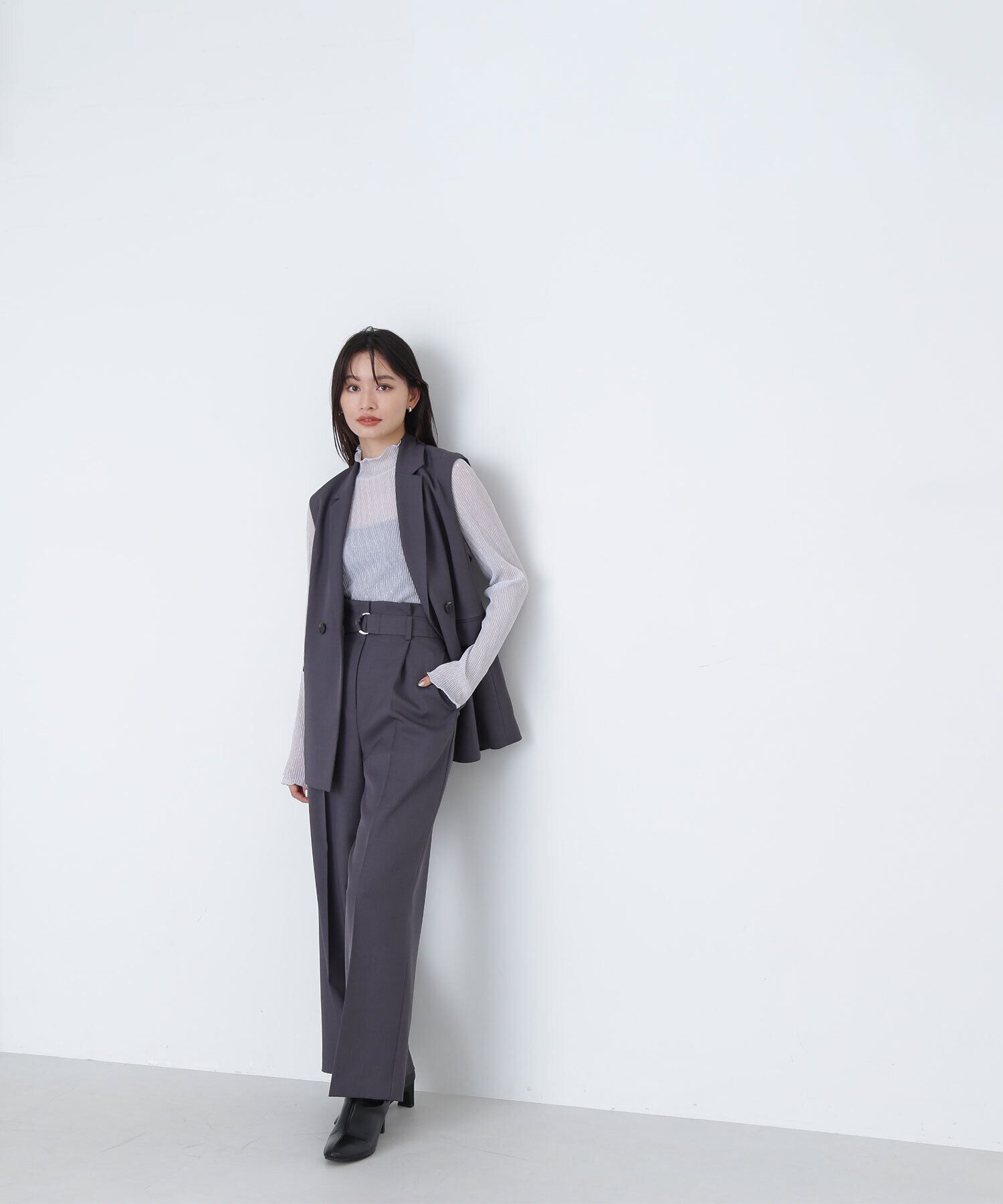  「＜クリアツイルセットアップシリーズ＞ベルテッドワイドパンツ」|その他|チャコール1