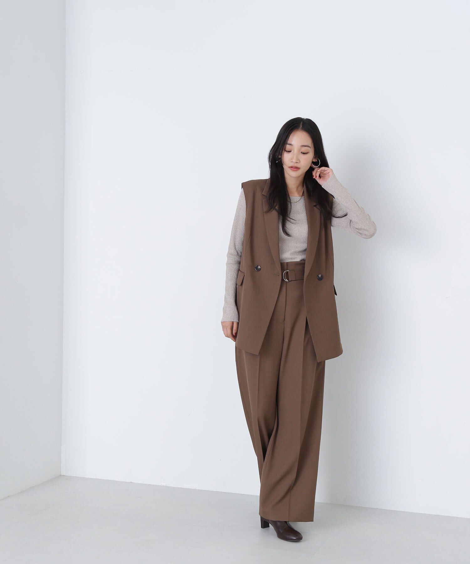  「＜クリアツイルセットアップシリーズ＞ベルテッドワイドパンツ」|その他|ブラウン