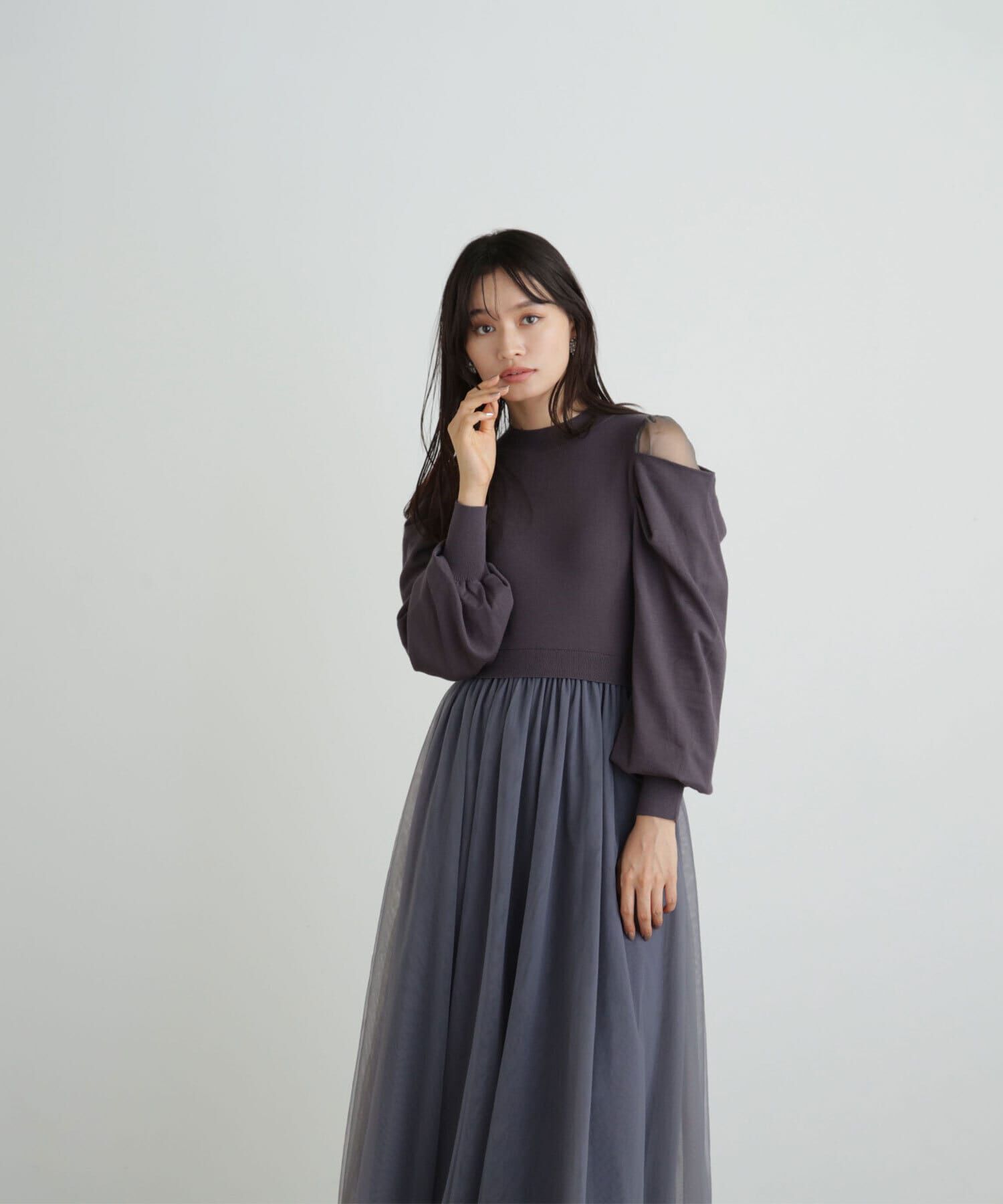  「ドレープスリーブドッキングニットワンピース」|ワンピース|