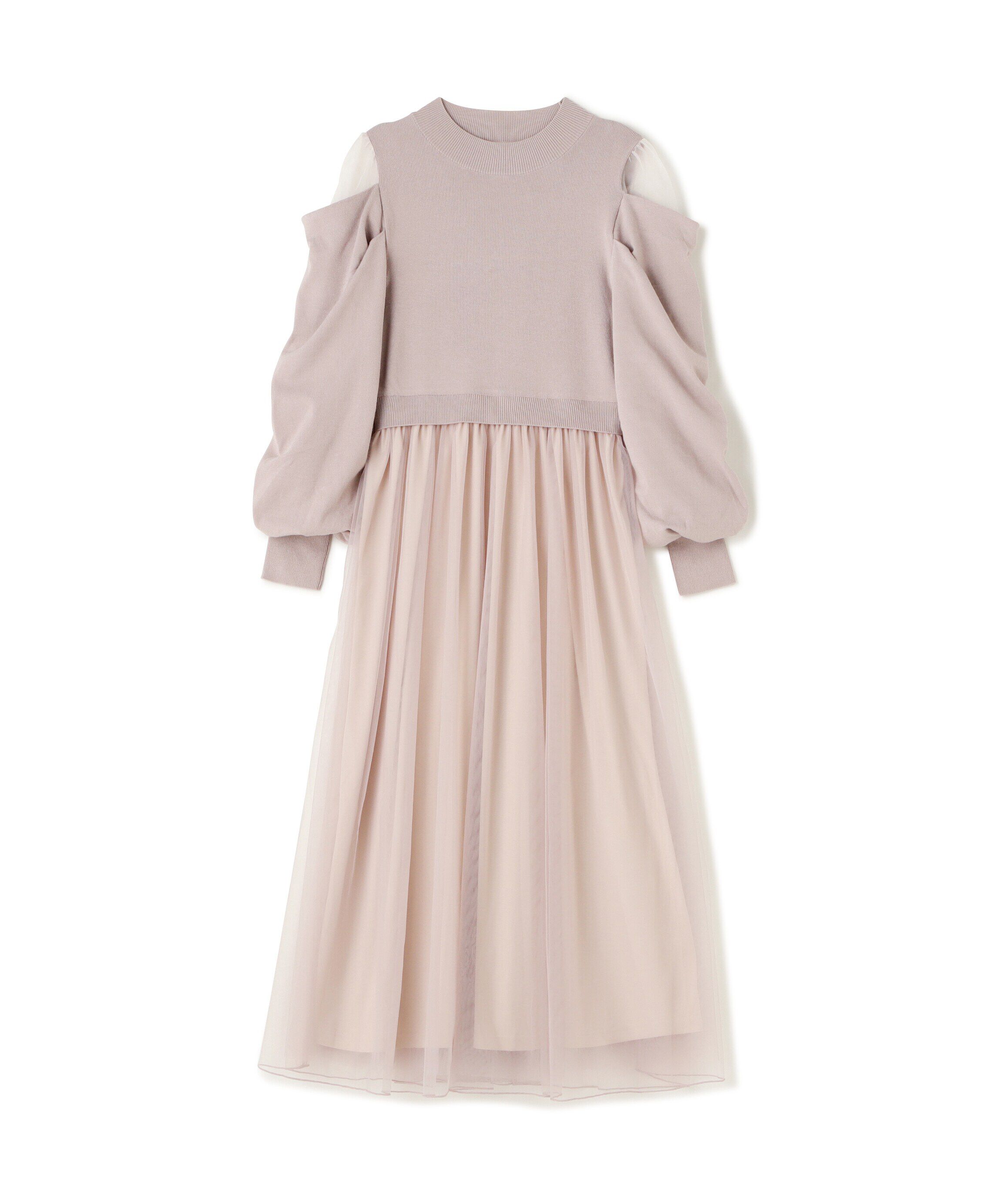  「ドレープスリーブドッキングニットワンピース」|ワンピース|