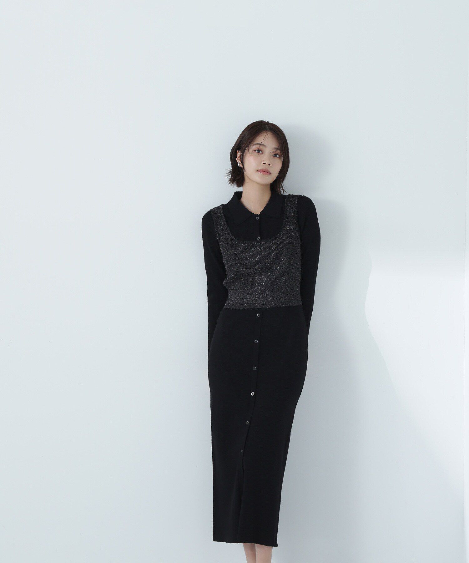  「ラメビスチェ＆ポロニットワンピース」|ワンピース|クロ