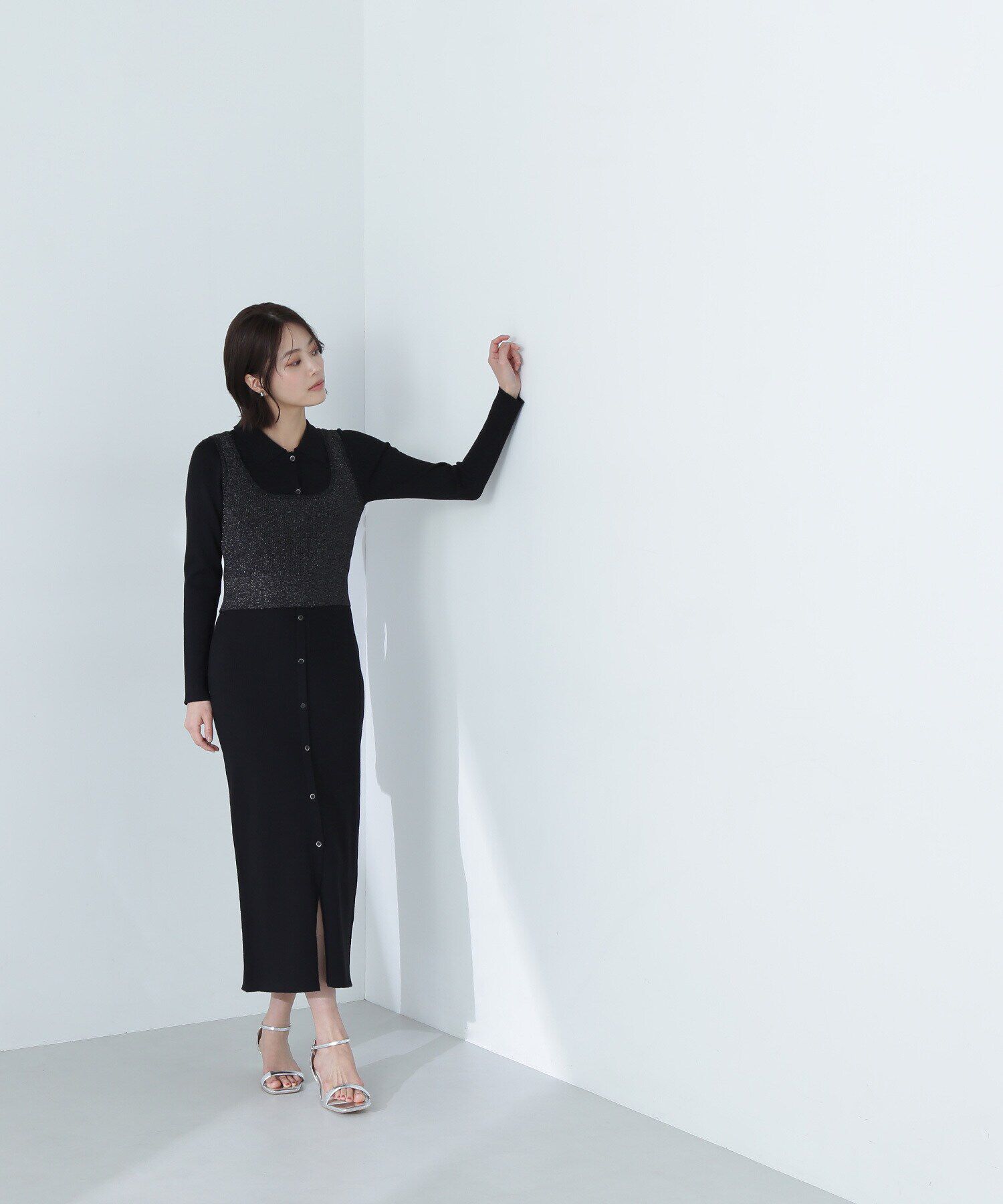  「ラメビスチェ＆ポロニットワンピース」|ワンピース|