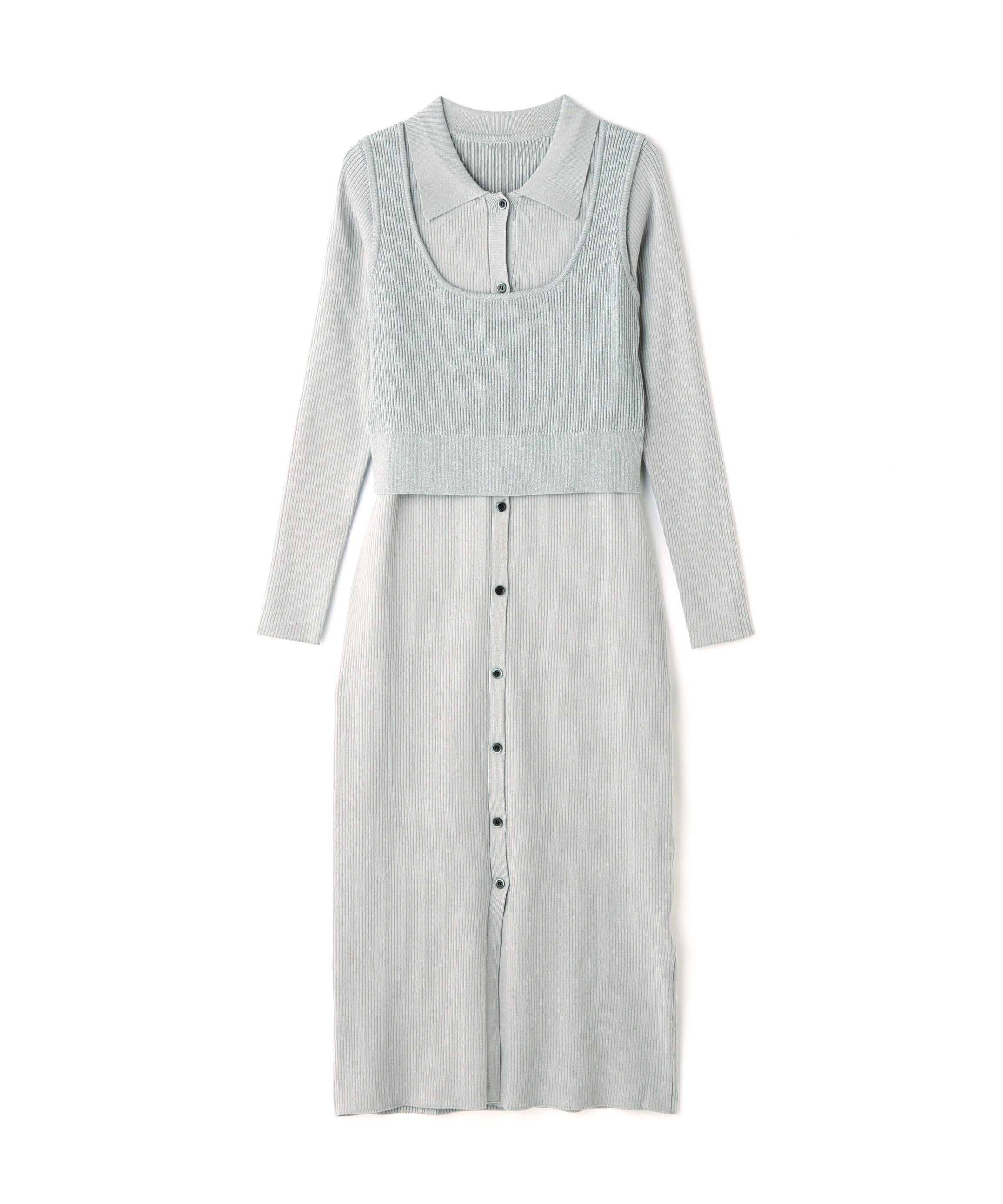  「ラメビスチェ＆ポロニットワンピース」|ワンピース|