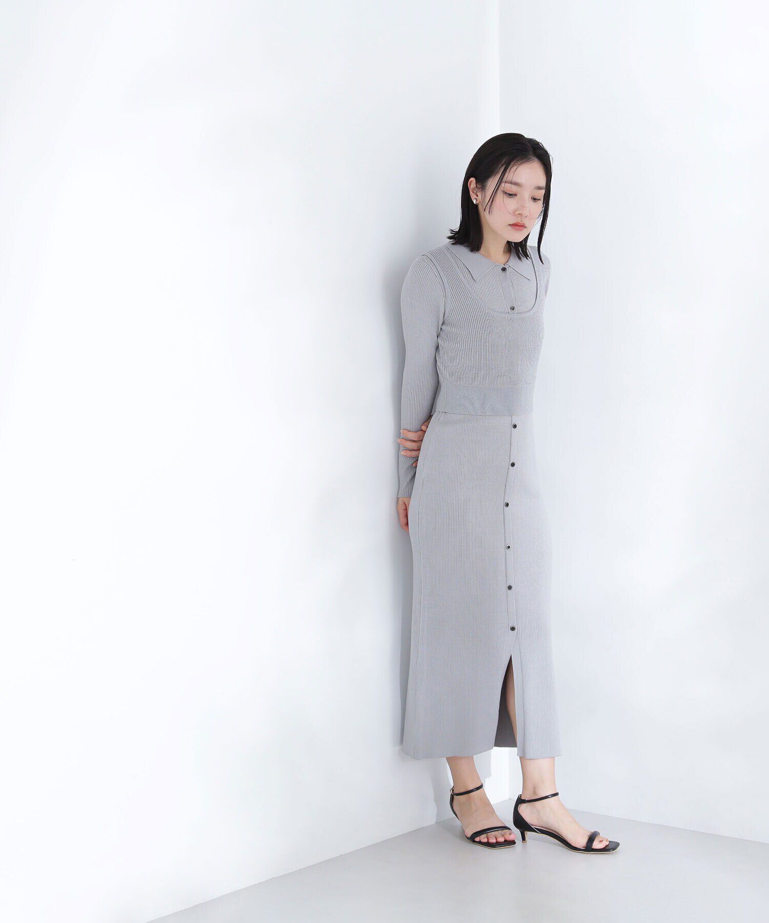  「ラメビスチェ＆ポロニットワンピース」|ワンピース|