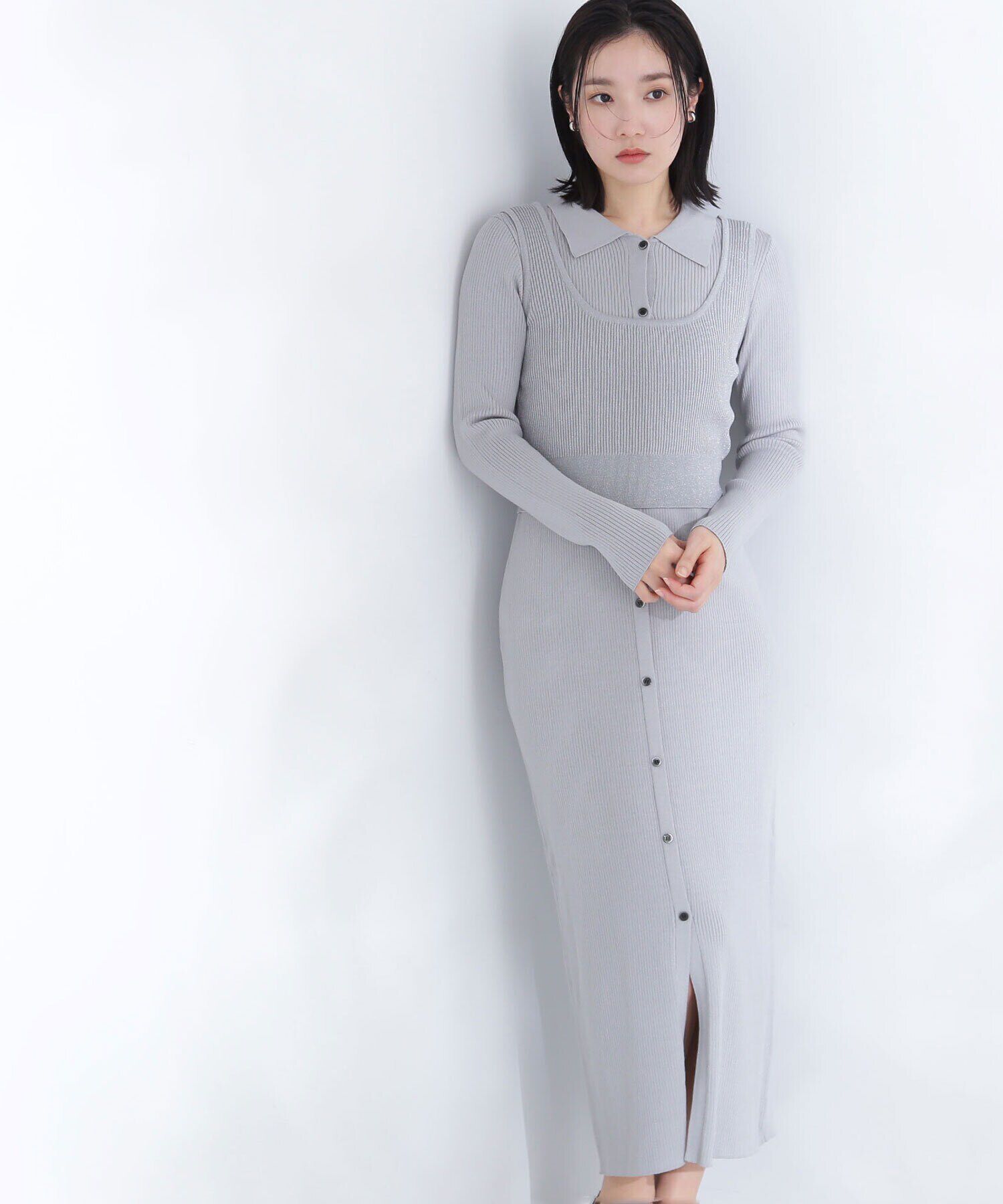  「ラメビスチェ＆ポロニットワンピース」|ワンピース|