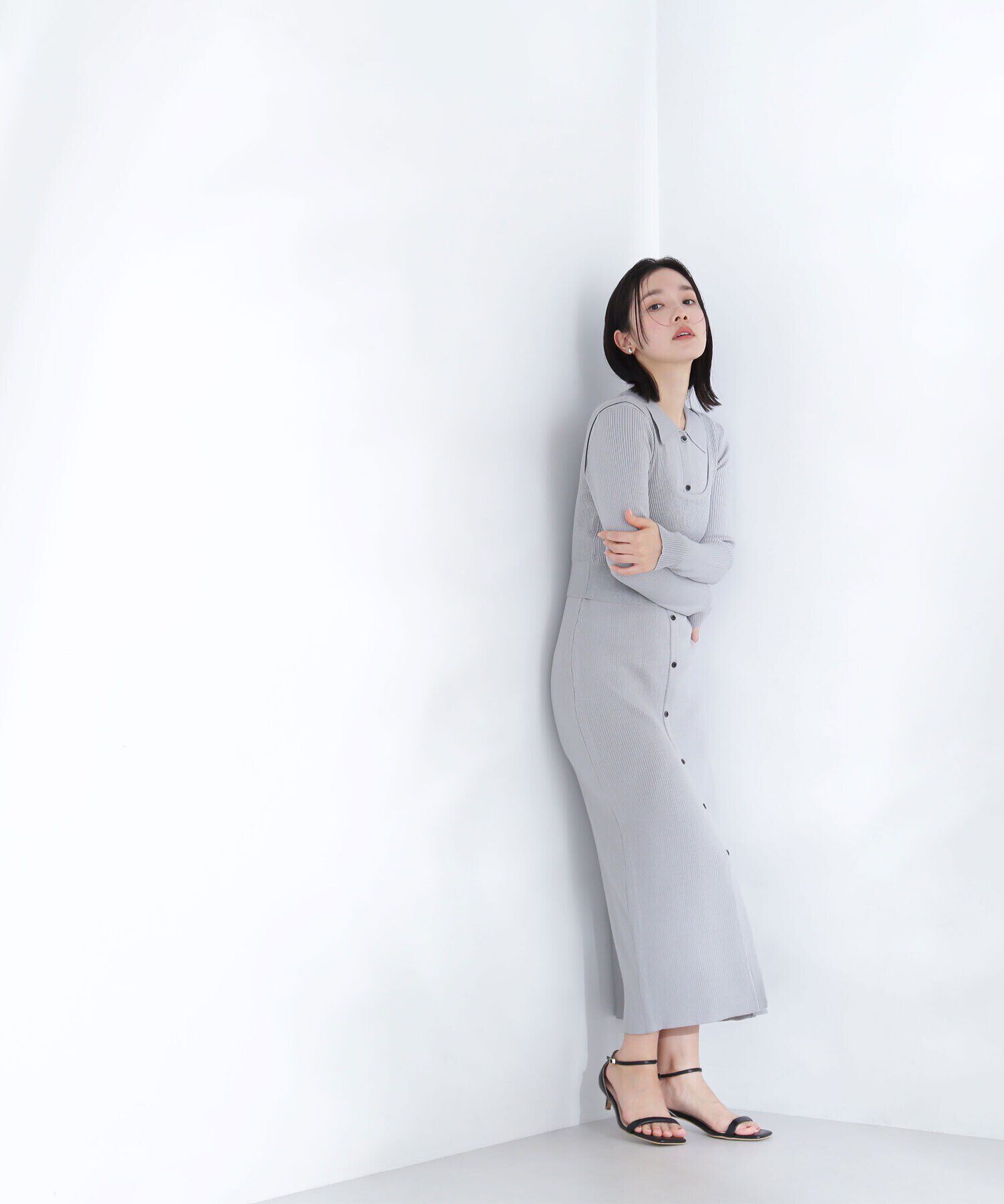  「ラメビスチェ＆ポロニットワンピース」|ワンピース|