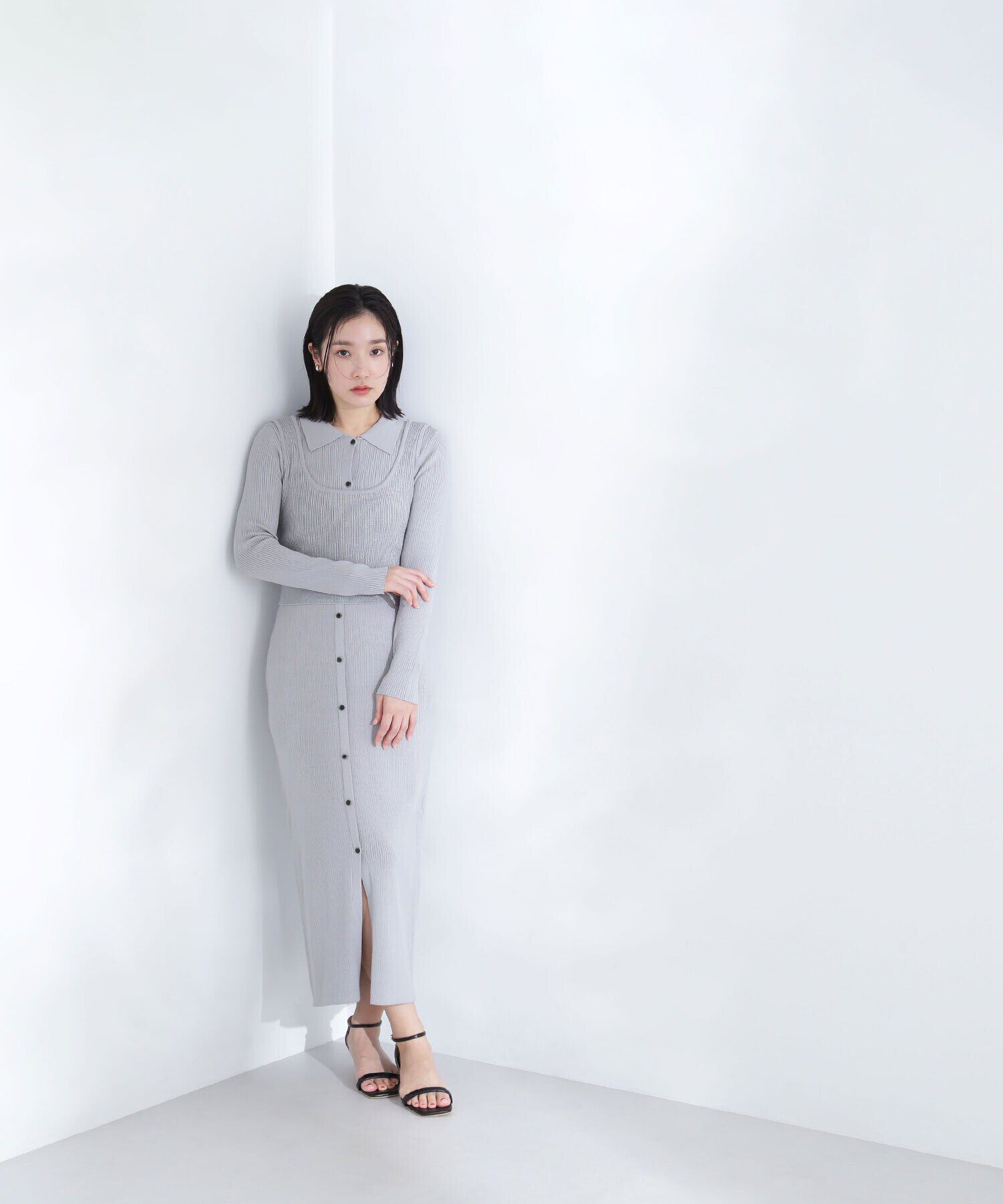  「ラメビスチェ＆ポロニットワンピース」|ワンピース|