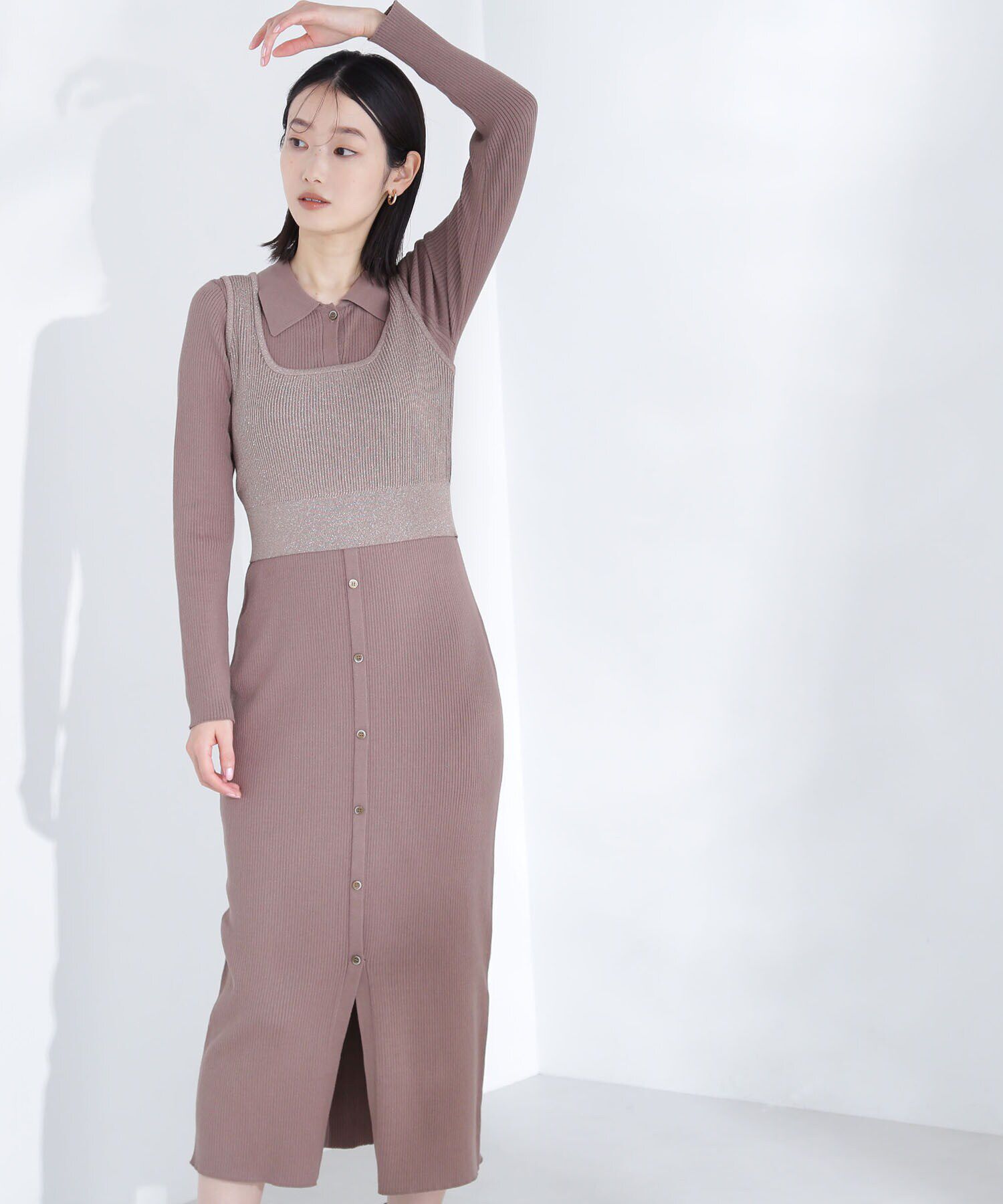  「ラメビスチェ＆ポロニットワンピース」|ワンピース|