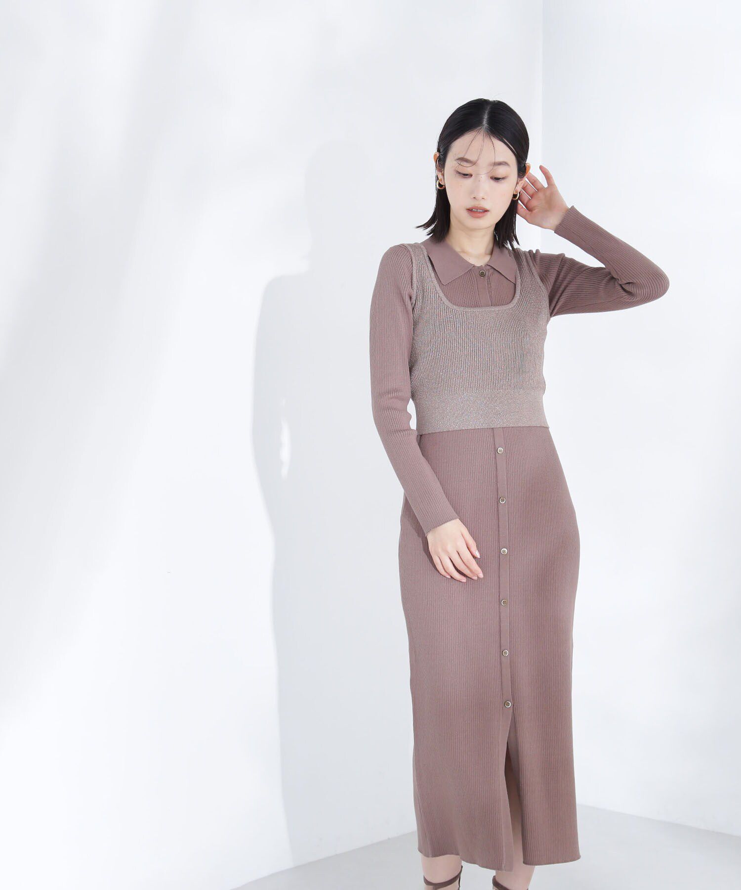  「ラメビスチェ＆ポロニットワンピース」|ワンピース|