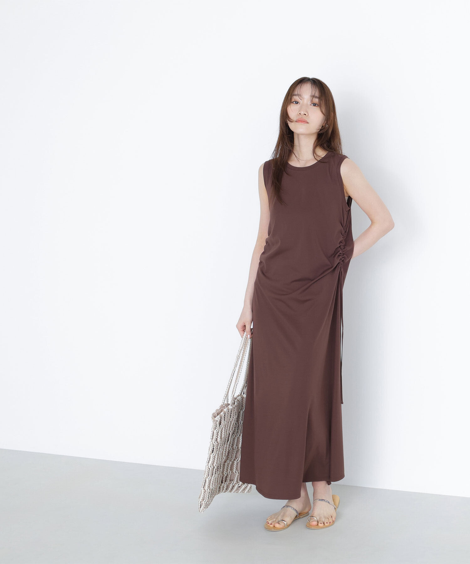  「サイドギャザーカットソーワンピース」|ワンピース|