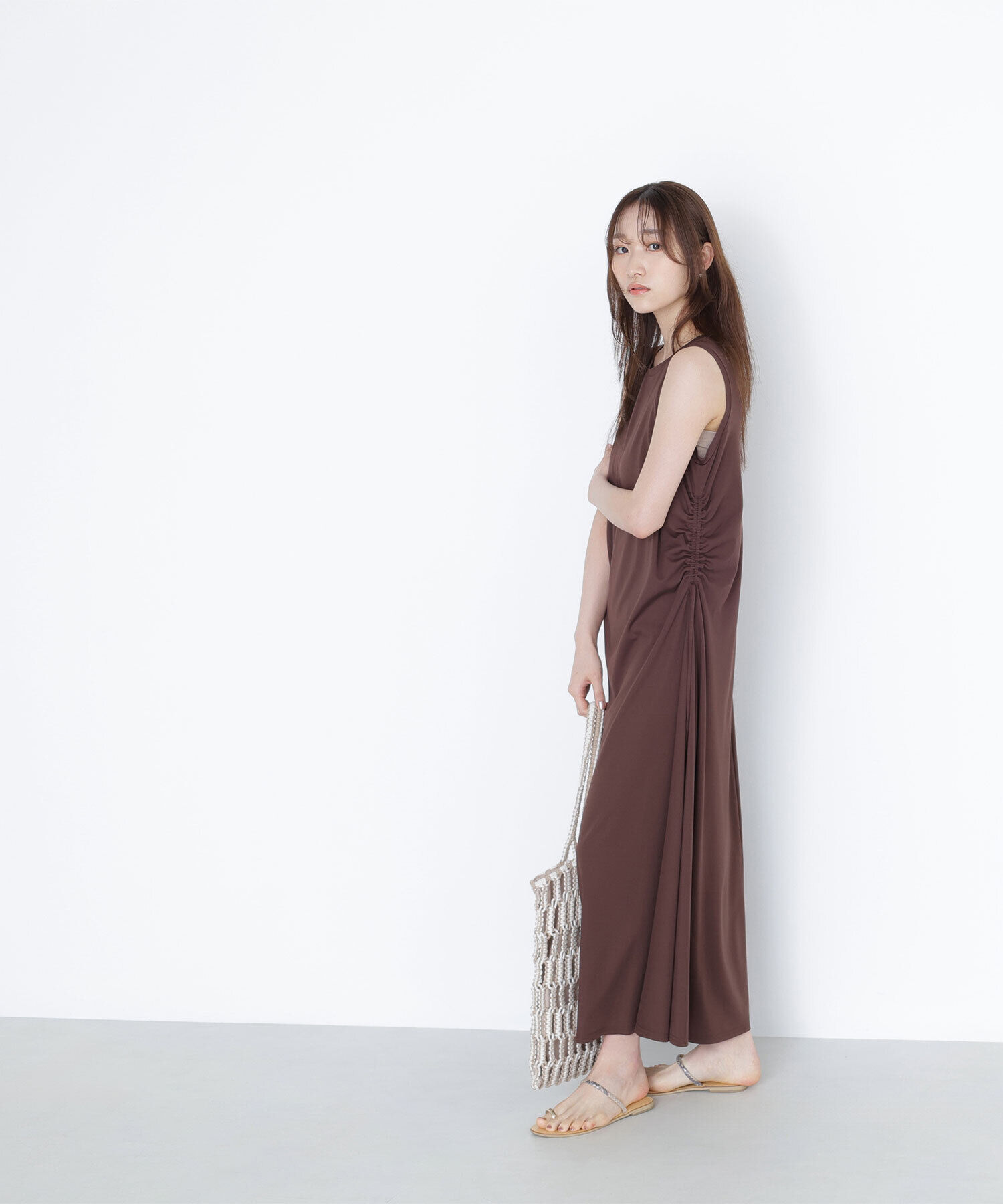  「サイドギャザーカットソーワンピース」|ワンピース|