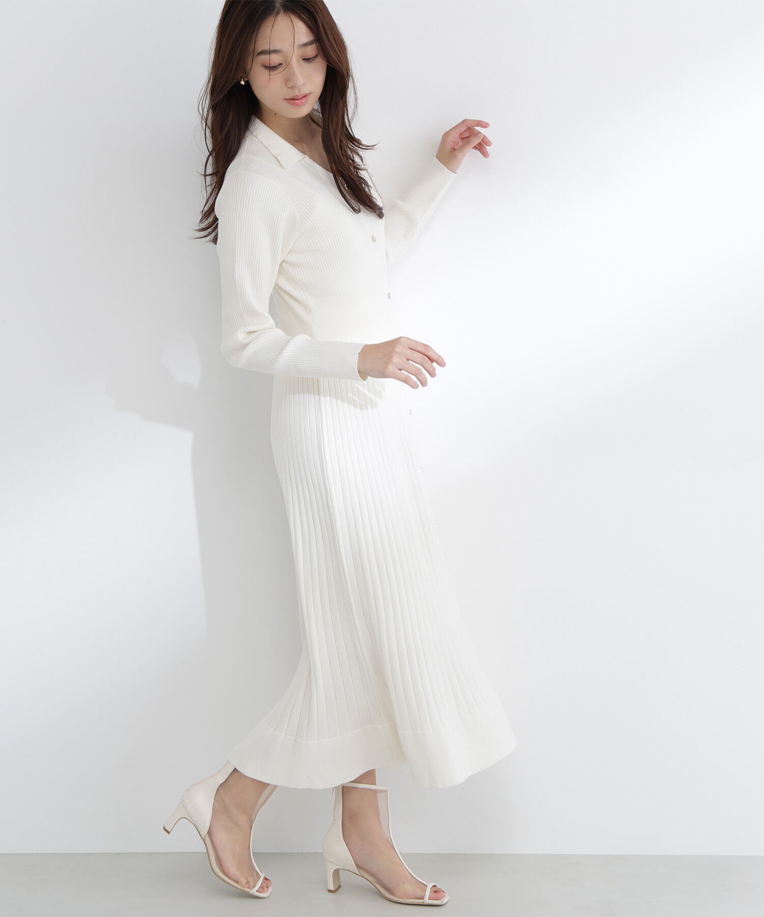  「スキッパーリブニットワンピース」|ワンピース|