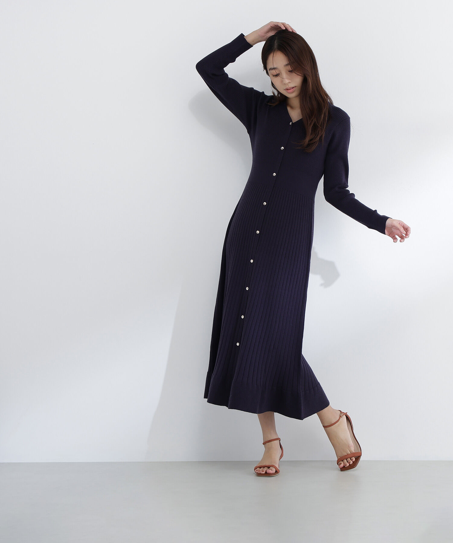  「スキッパーリブニットワンピース」|ワンピース|