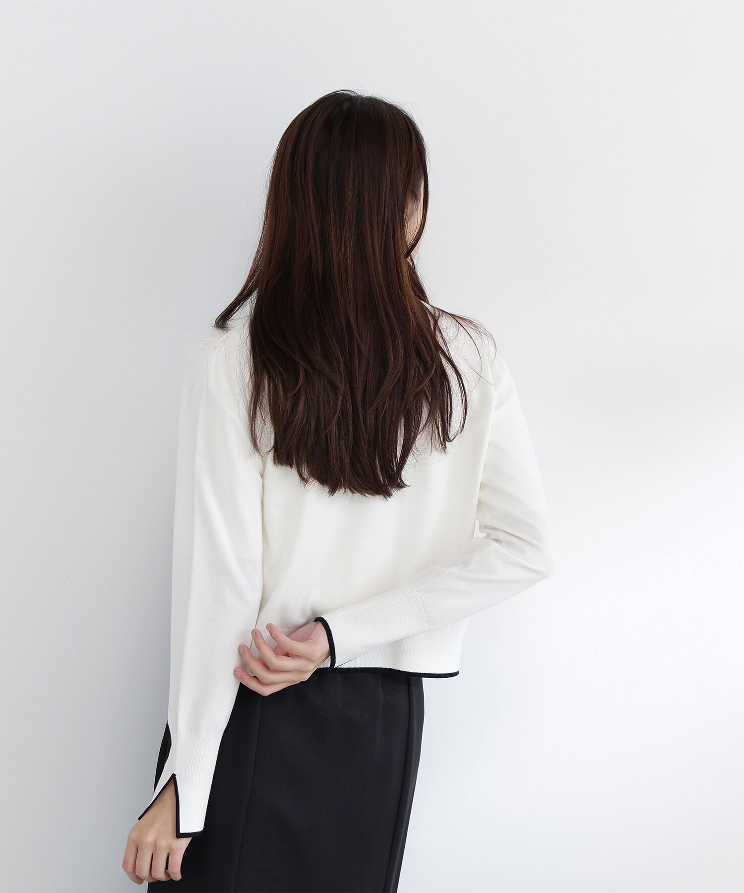  「クルミボタンバイカラーアンサンブル」|ニット・セーター|