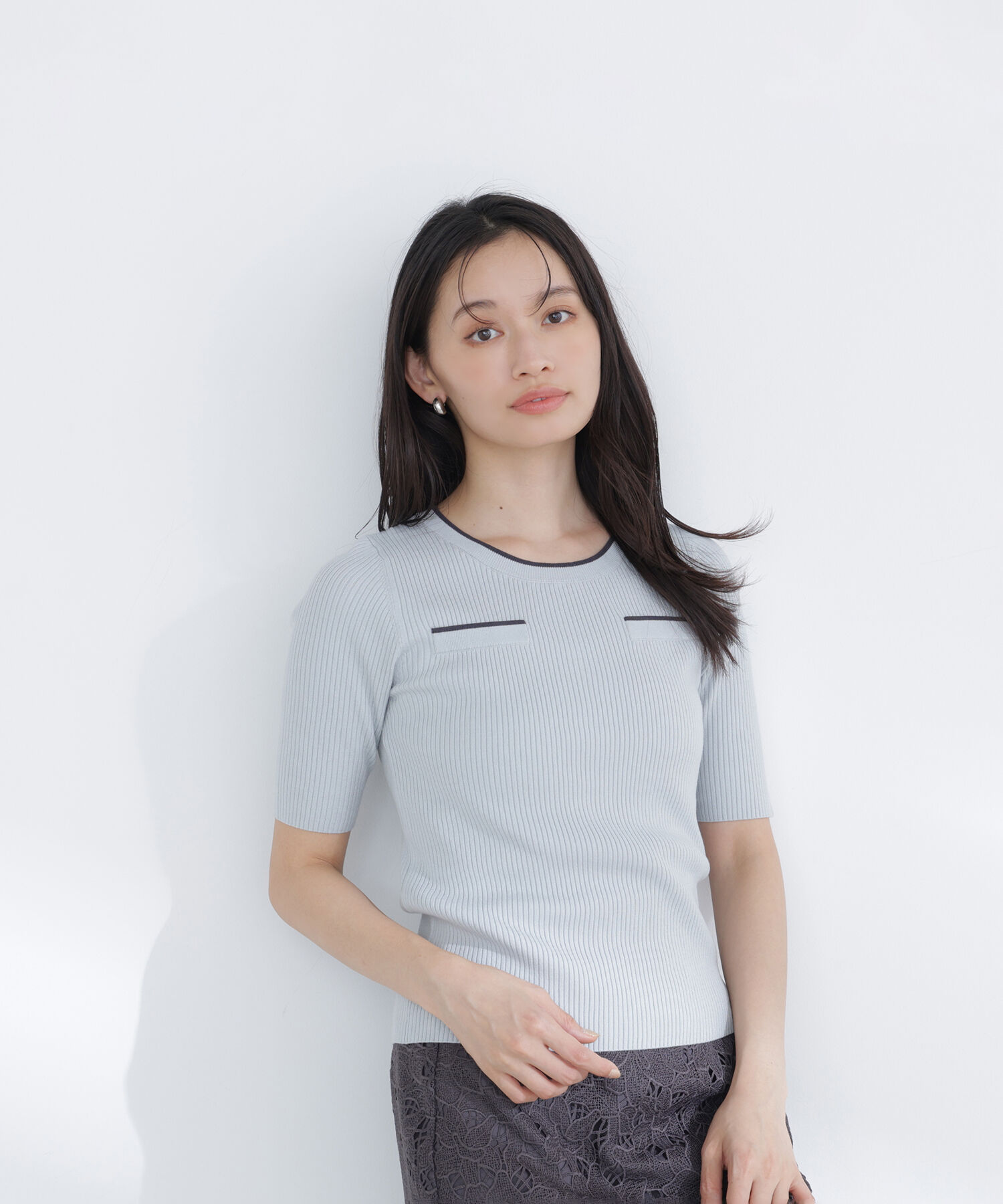  「クルミボタンバイカラーアンサンブル」|ニット・セーター|