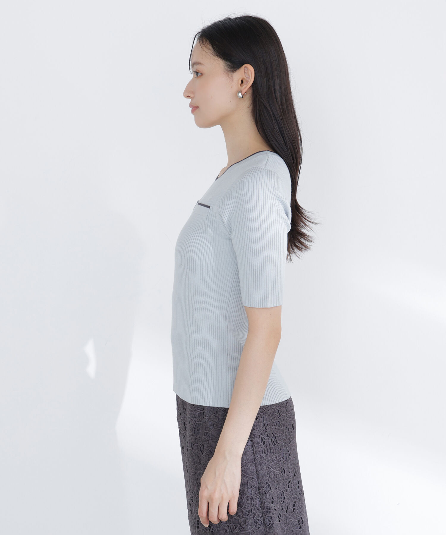  「クルミボタンバイカラーアンサンブル」|ニット・セーター|