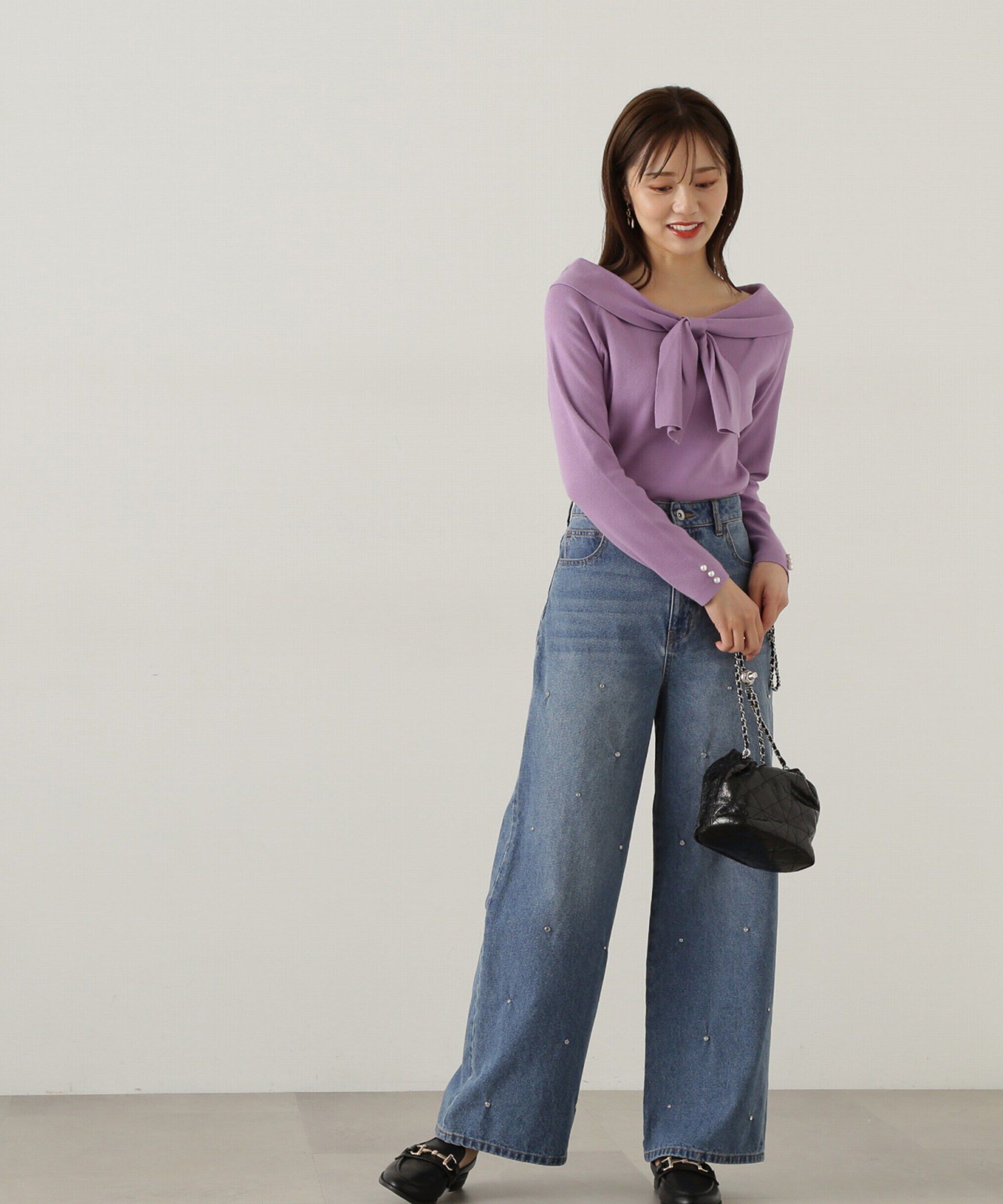 PROPORTION BODY DRESSING「オフショルリボンニット　24AW」|ニット・セーター|