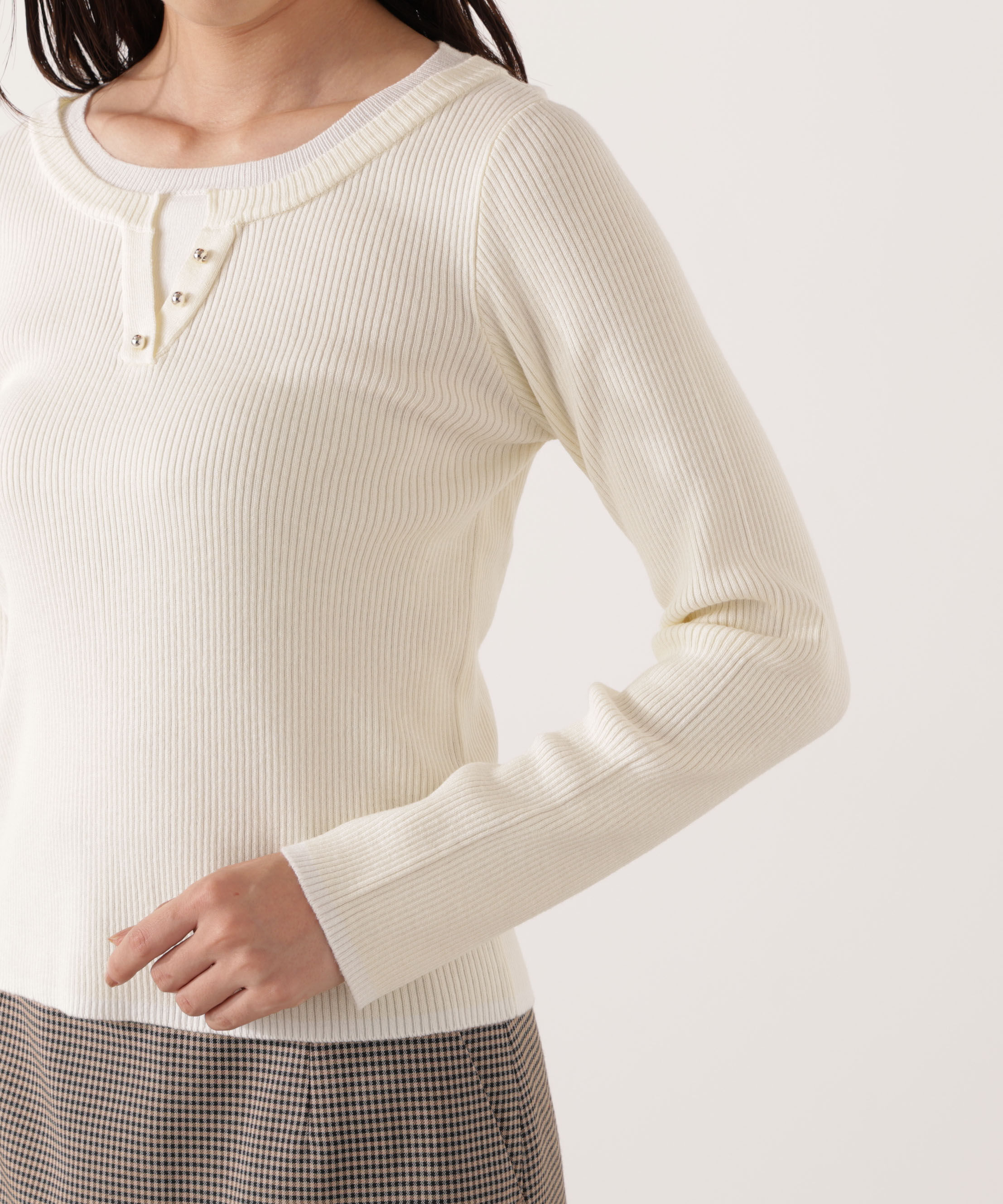 PROPORTION BODY DRESSING「＜ウォッシャブル＞レイヤード風ヘンリーネックニット 25AW」|ニット・セーター|