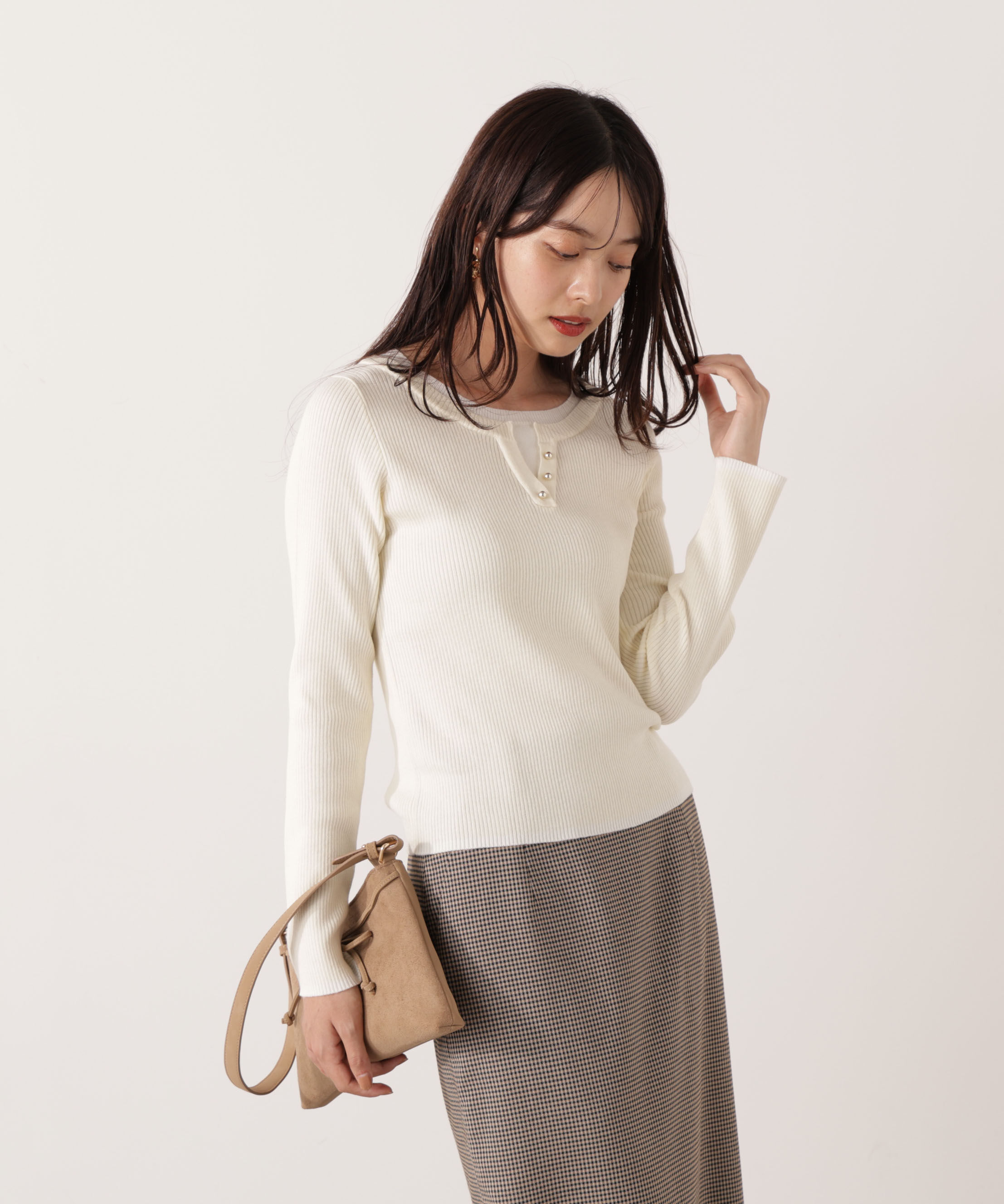 PROPORTION BODY DRESSING「＜ウォッシャブル＞レイヤード風ヘンリーネックニット 25AW」|ニット・セーター|