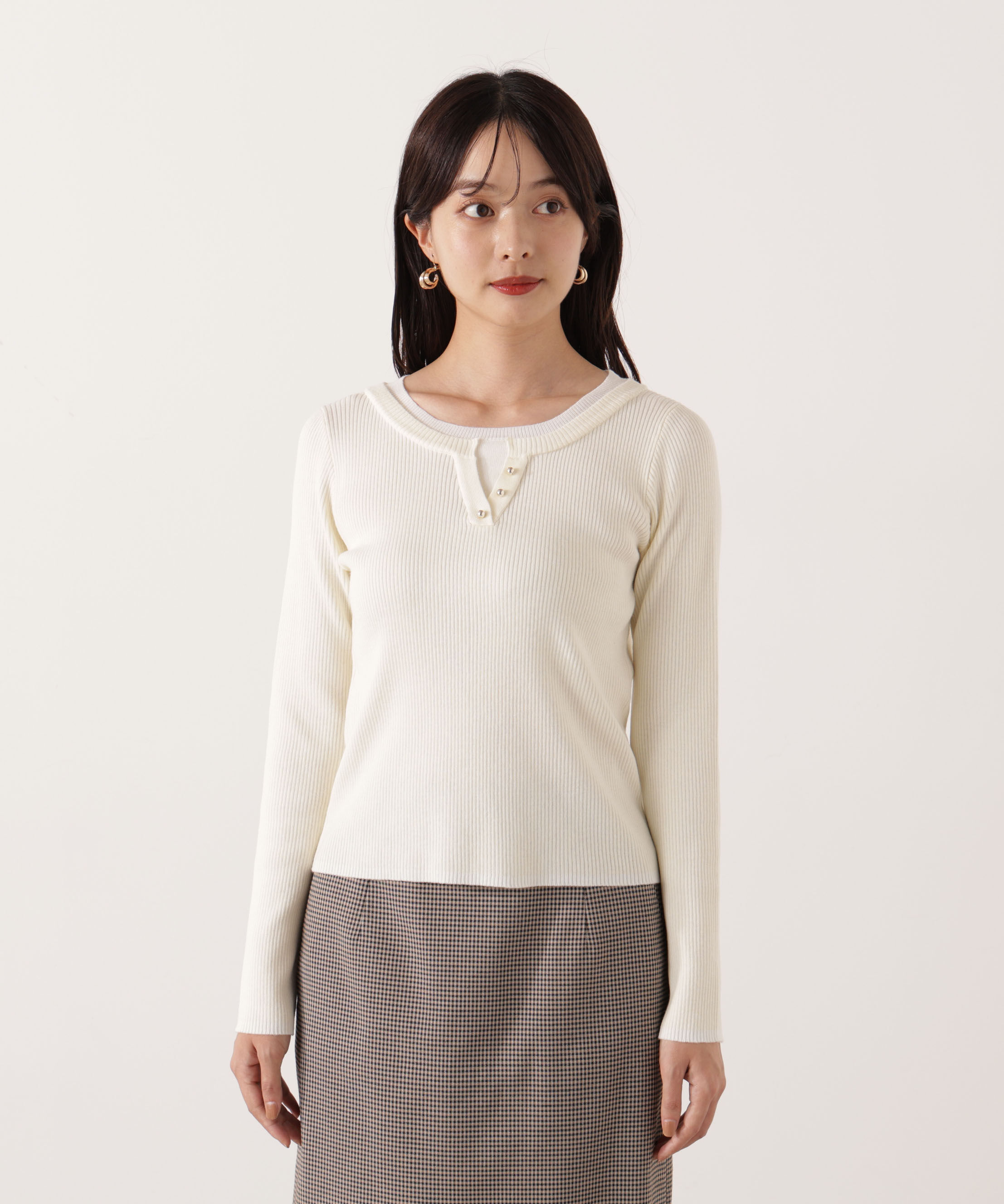 PROPORTION BODY DRESSING「＜ウォッシャブル＞レイヤード風ヘンリーネックニット 25AW」|ニット・セーター|