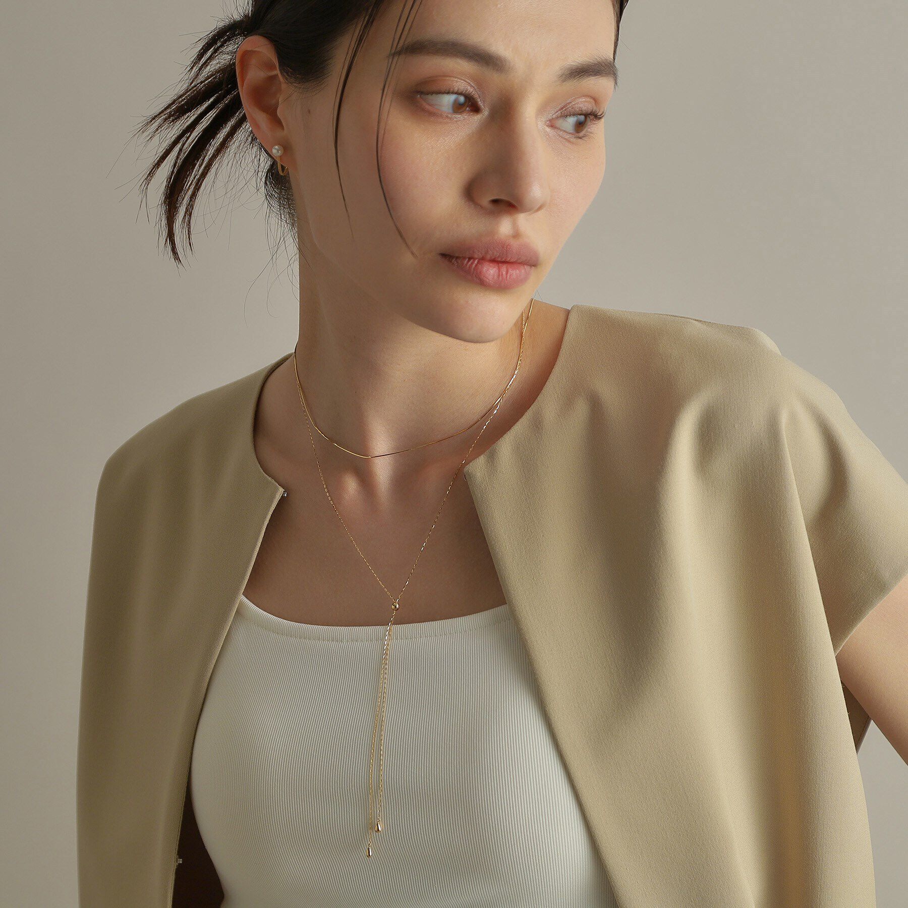 COCOSHNIK「K18中空ペアシェイプラリエット ネックレス」|ネックレス|