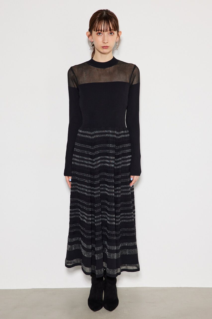 rienda「シアーボーダーフレアKnit OP」|ワンピース|