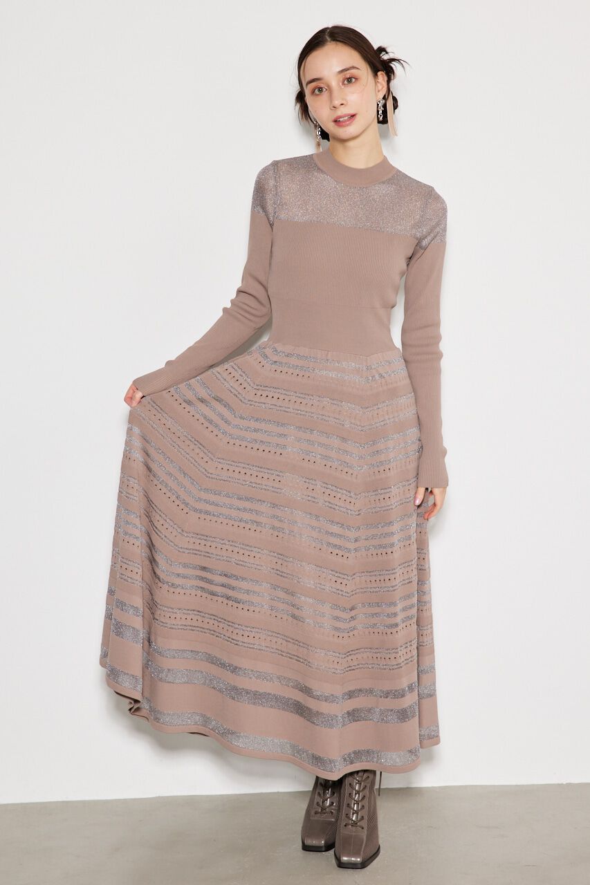 rienda「シアーボーダーフレアKnit OP」|ワンピース|