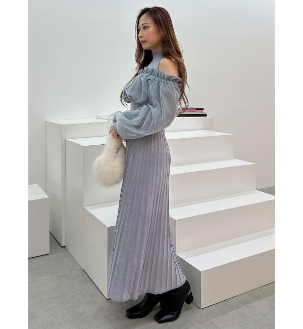 MERCURYDUO「異素材ドッキングオフショルニットワンピース」|ワンピース|